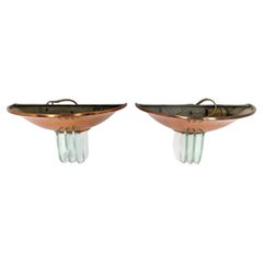 Pair of French Art Déco Style Copper and Crystal Wall Sconces