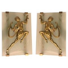 Vintage Pair of French Art Deco Style Female Dancer Sconces