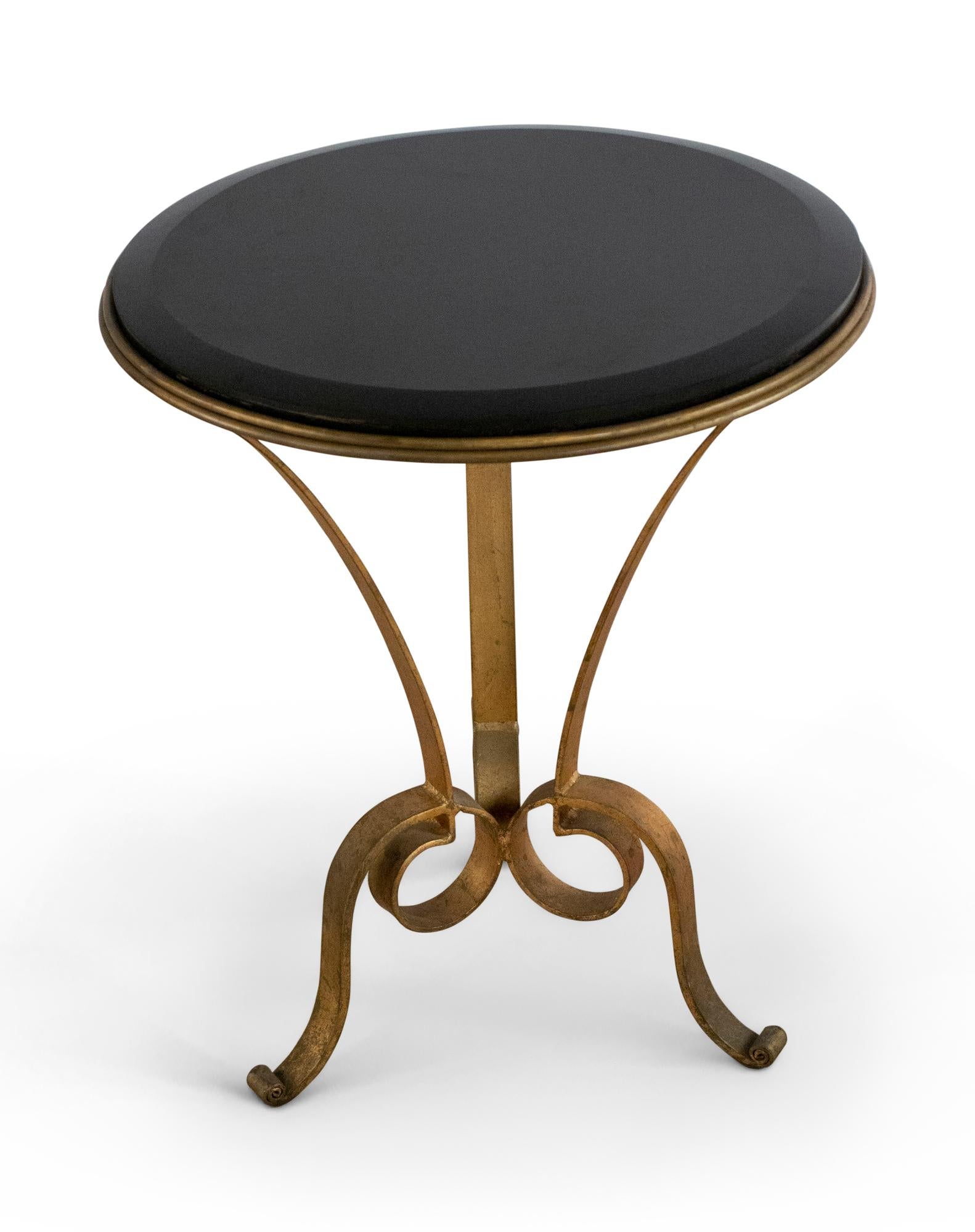 Pair of French Art Deco Style Gilt Metal and Black Marble Circular Tables In Good Condition In New York, NY