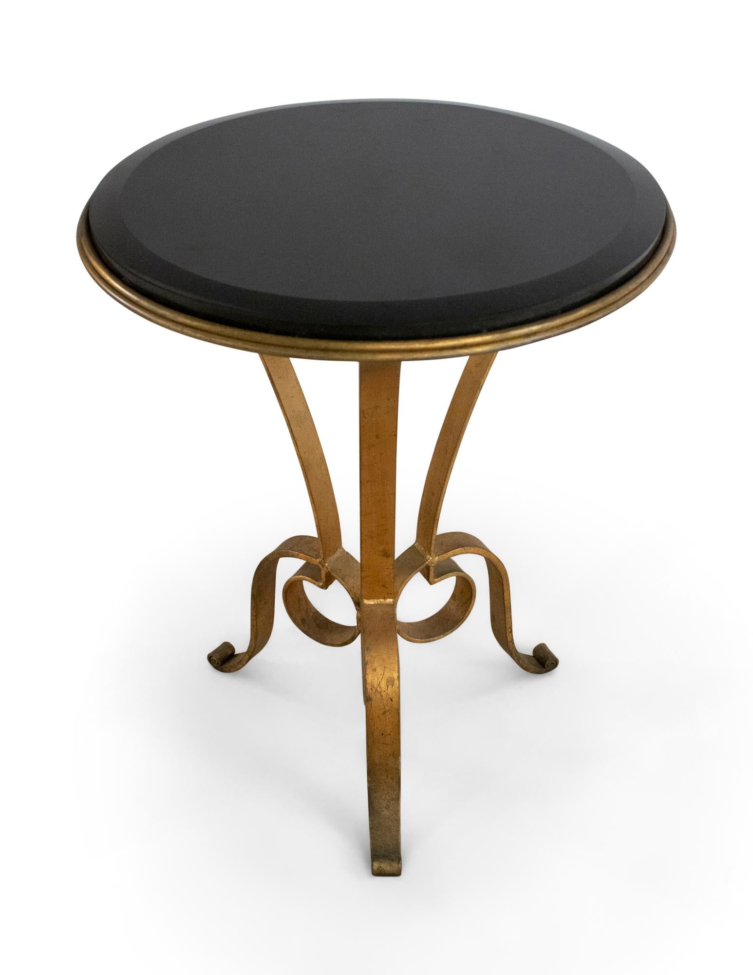 20th Century Pair of French Art Deco Style Gilt Metal and Black Marble Circular Tables