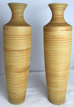 Elegant Pair of Mid-Century Modern Glass Vases, France, Yellow & Beige