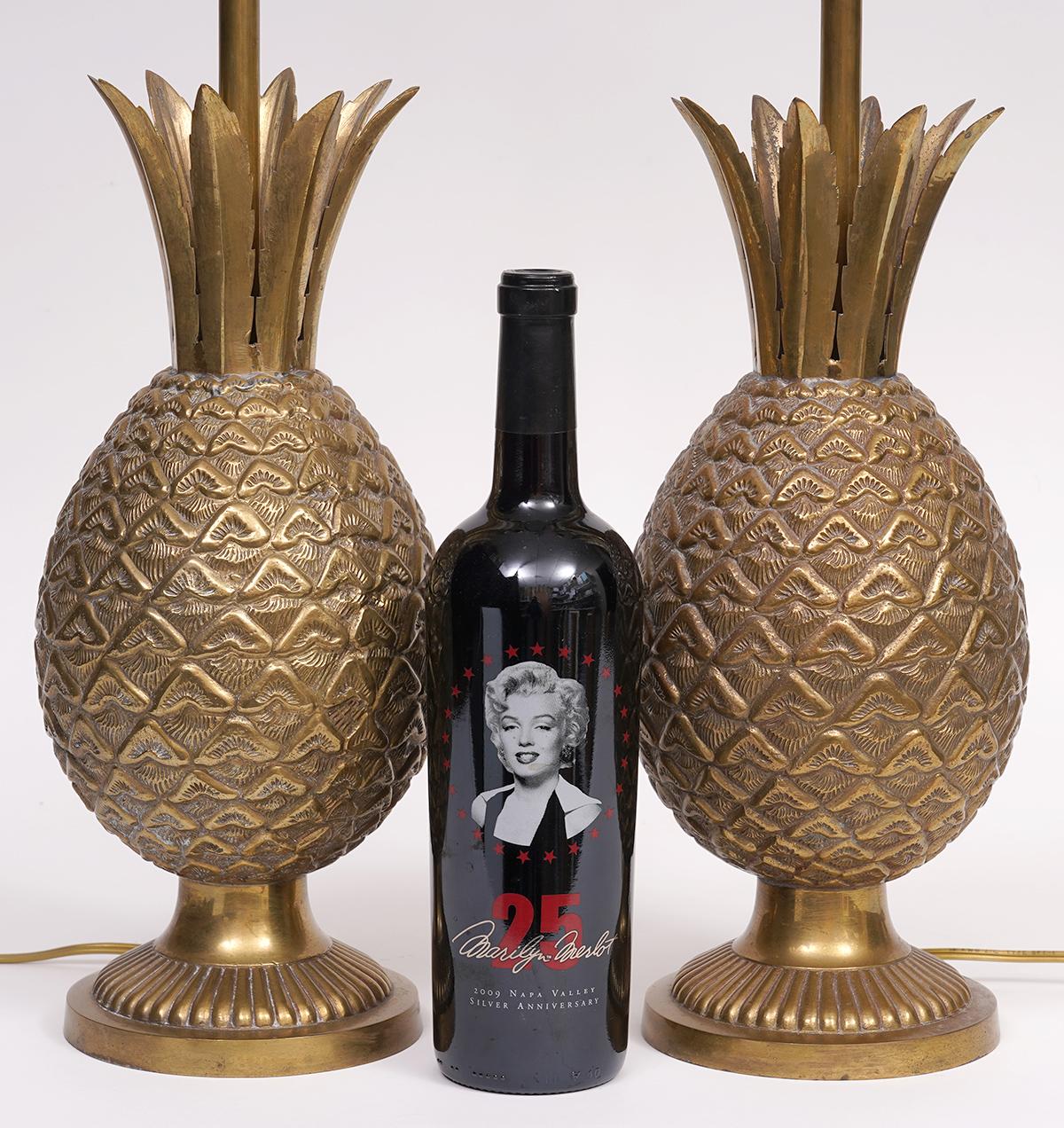 Pair of French Art Deco Style Pineapple Bronze Table Lamps, circa 1950 2