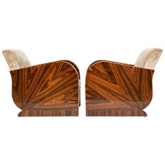 Pair of French Art Deco Style Zebra Wood Lounge Chairs