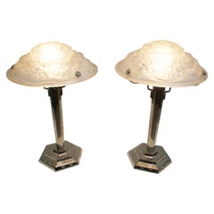 Vintage Pair of French Art Deco Table Lamp Signed “Degué”