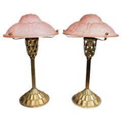 Paar französische Art-Déco-Tischlampen, signiert Degué