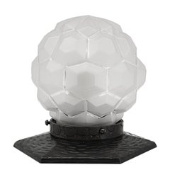 French Art Deco Table Lamps, Frosted Glass & Wrought Iron, 1920