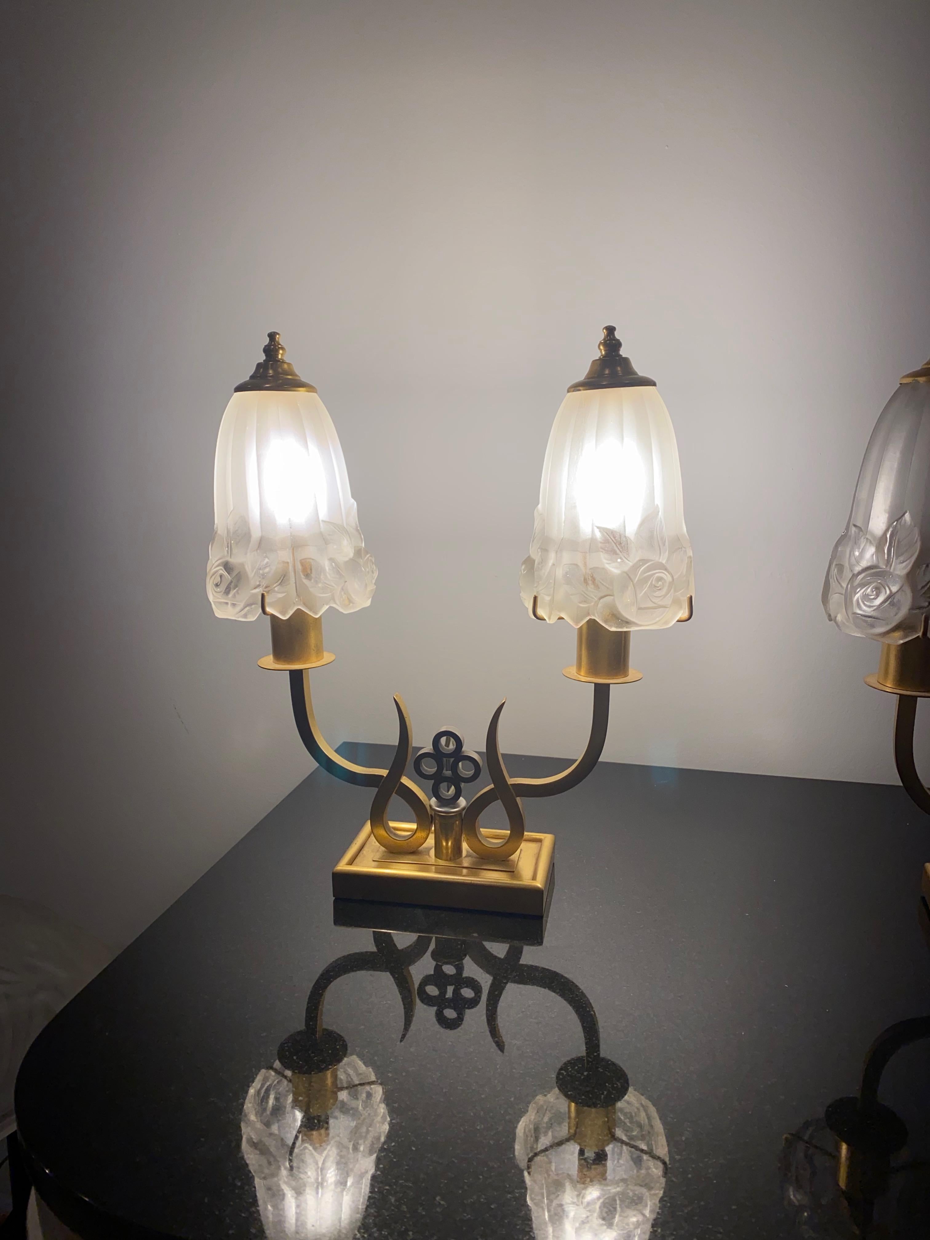 Paar französische Art-Déco-Tischlampen von G Leleu  im Angebot 4