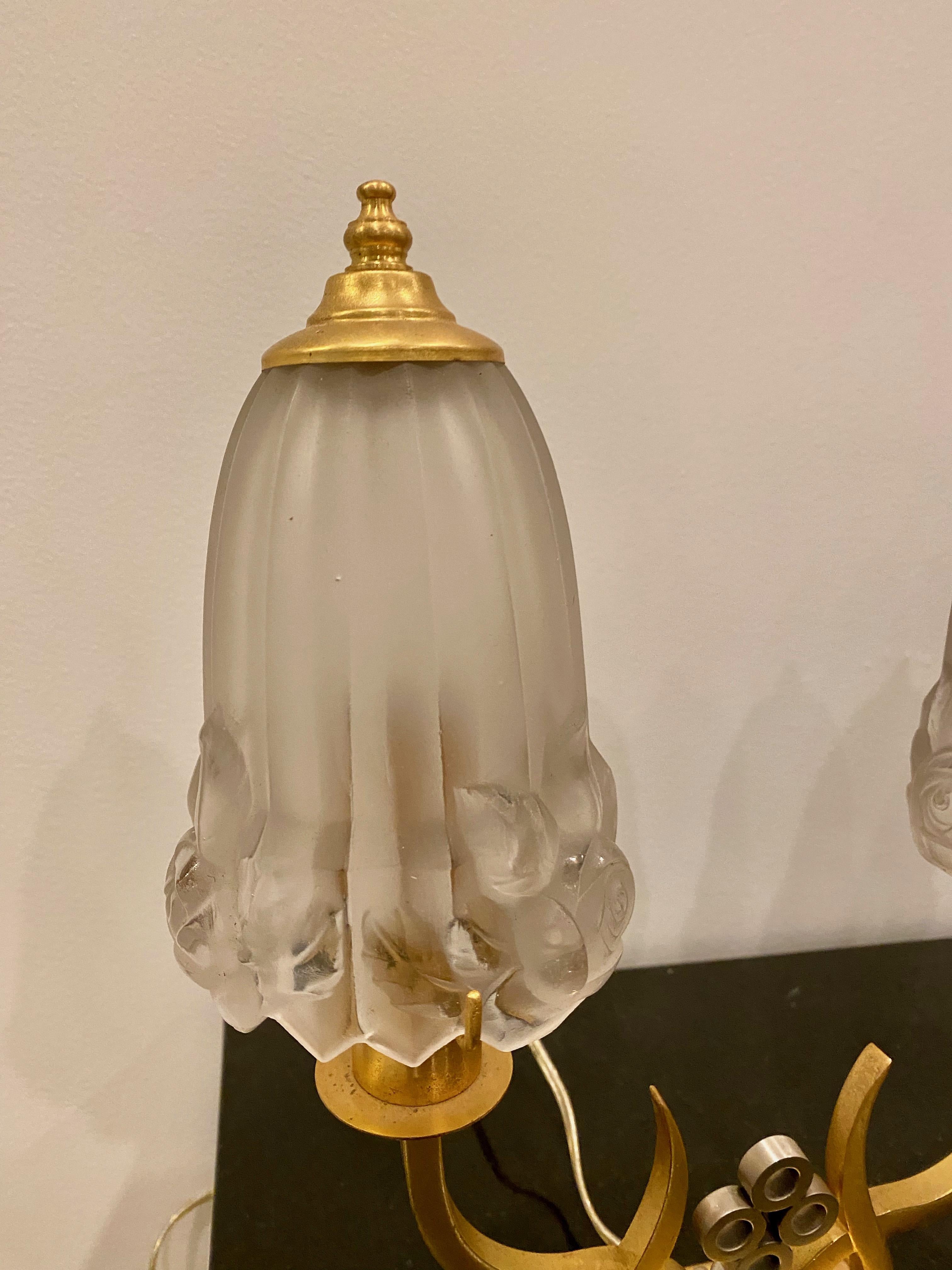 Paire de lampes de table Art Déco françaises par G Leleu Bon état - En vente à North Bergen, NJ