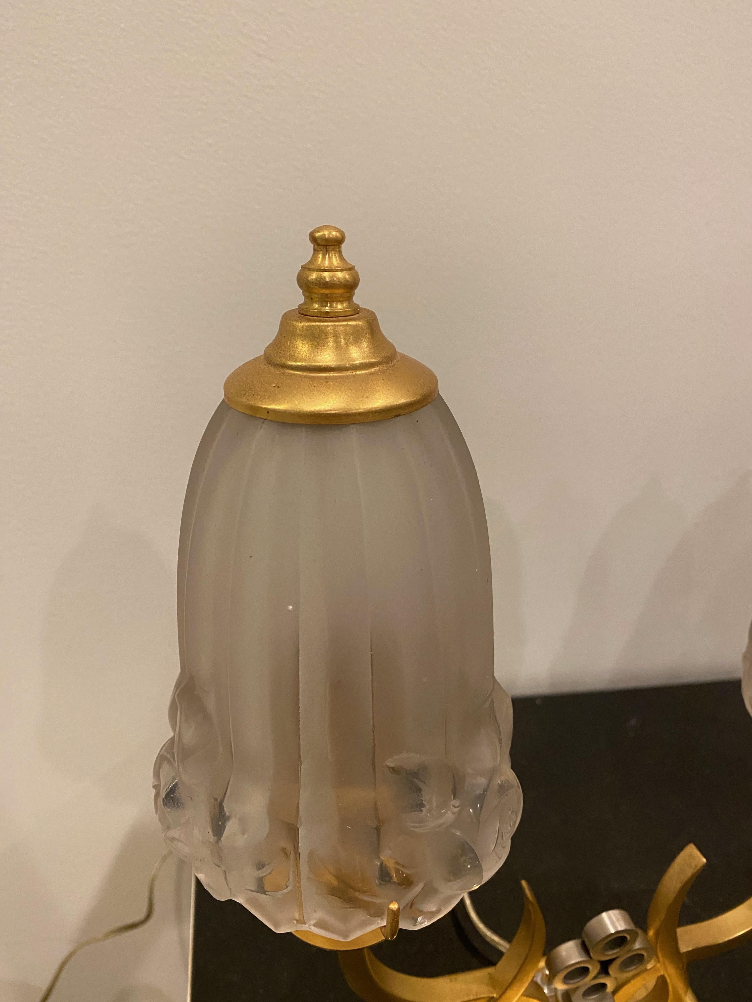Début du 20ème siècle Paire de lampes de table Art Déco françaises par G Leleu en vente