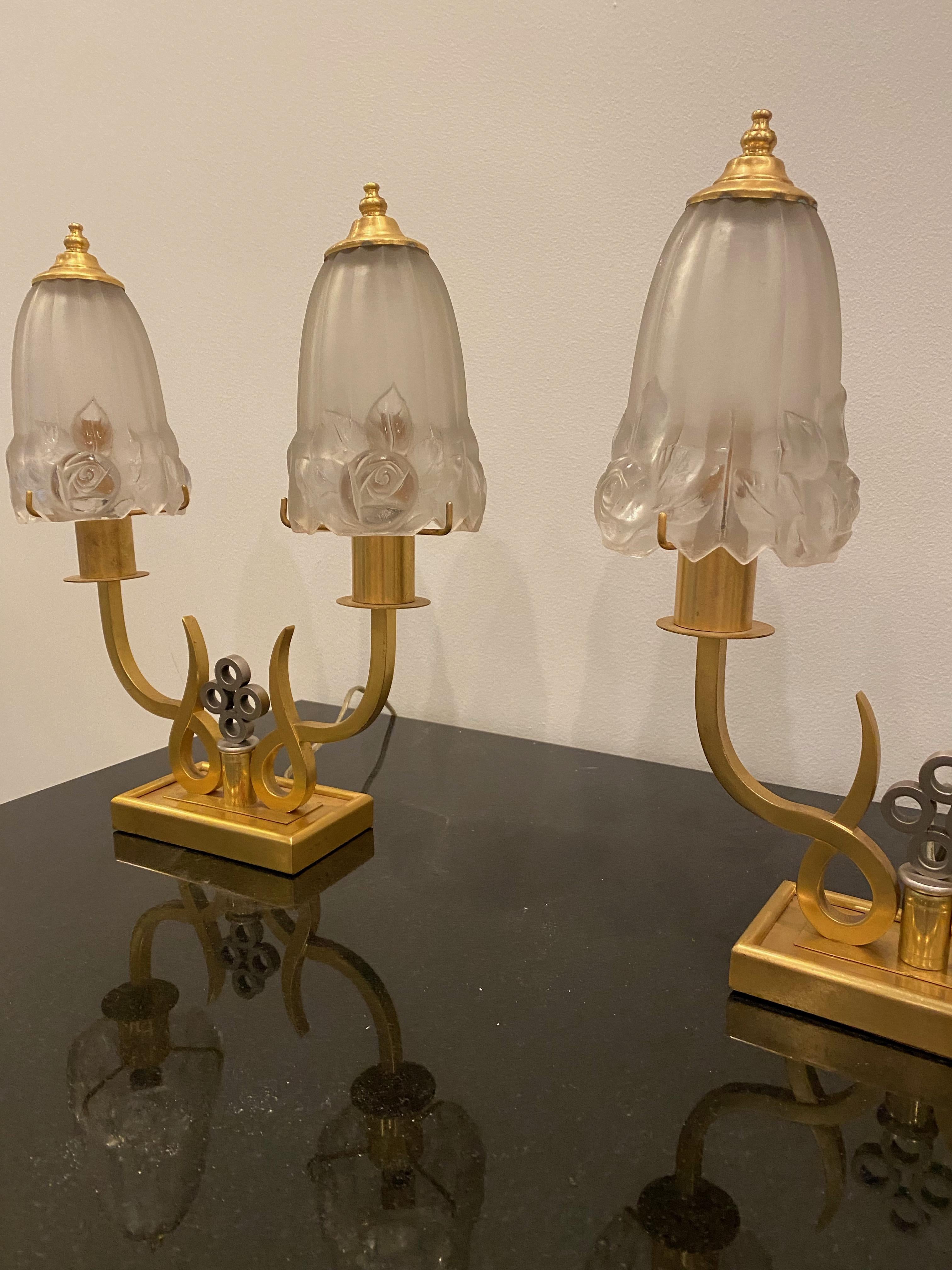 Pair of French Art Deco table Lamps by G Leleu For Sale 2