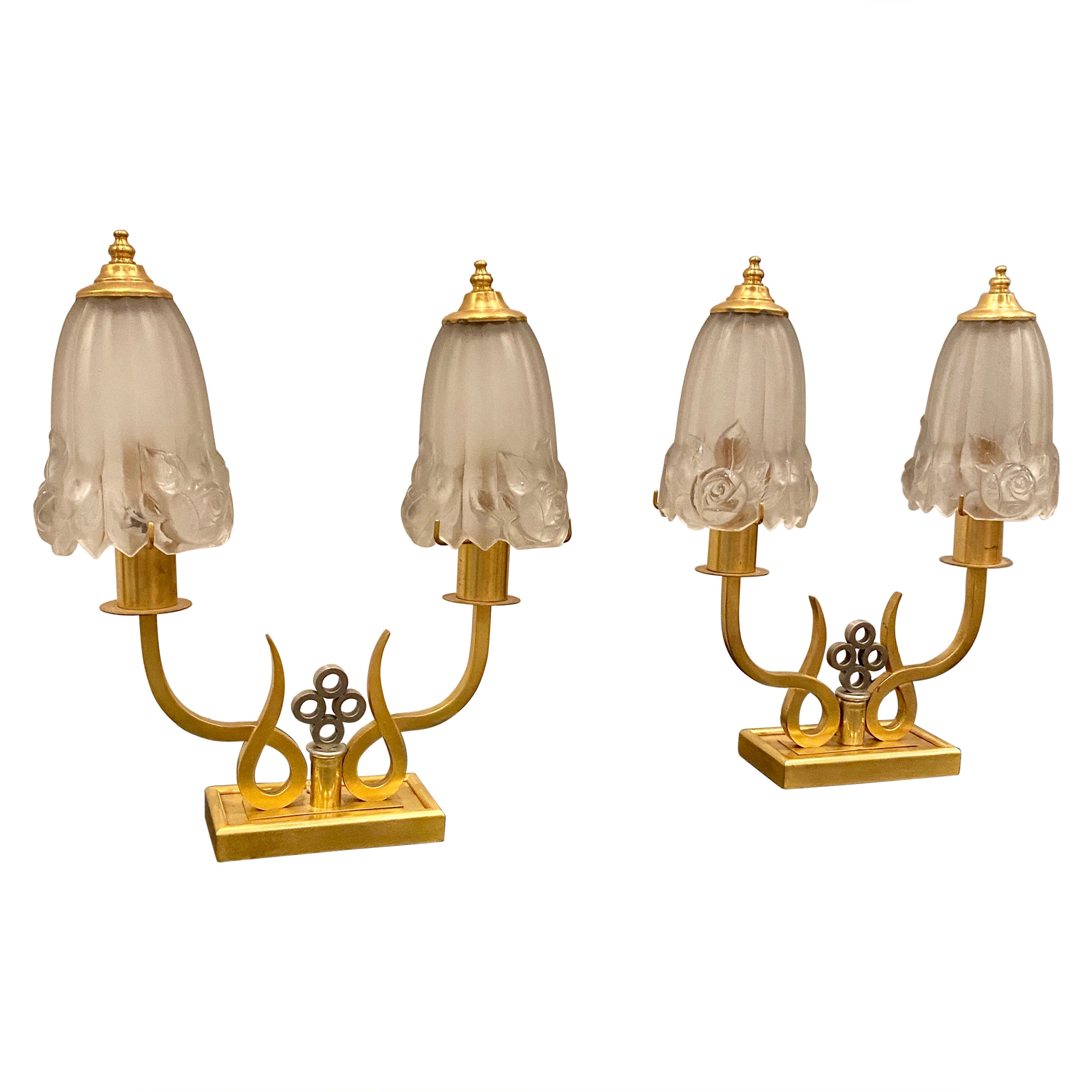 Pareja de lámparas de mesa art déco francesas de G Leleu