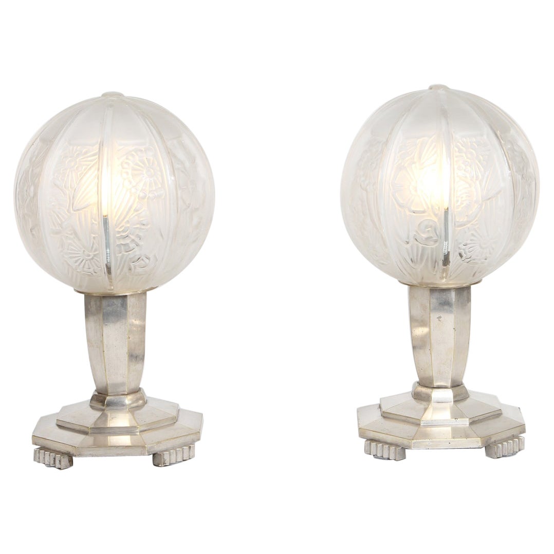 Pareja de lámparas de mesa art déco francesas de Hettier 
Vincent
