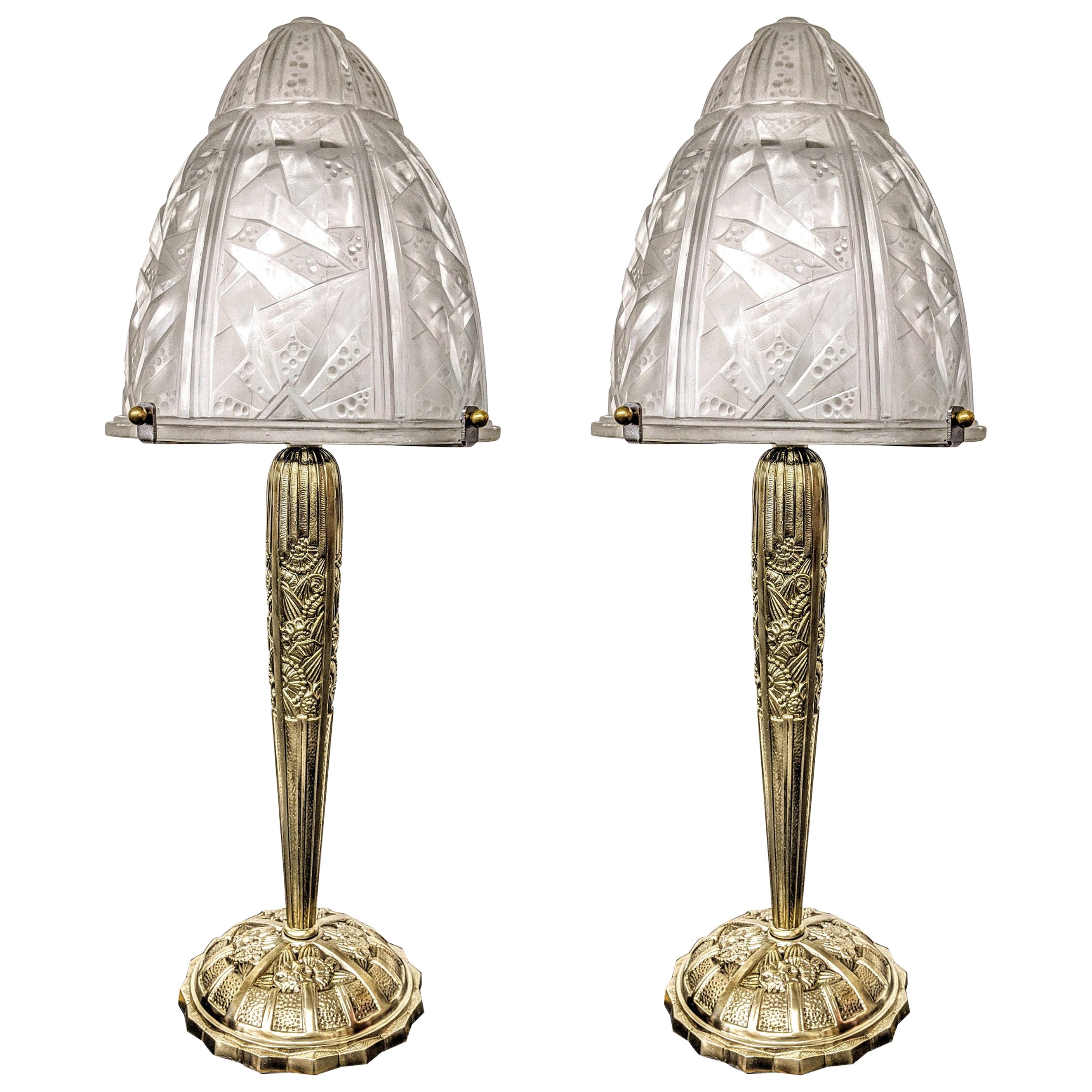 Pair of French Art Deco Table Lamps by Muller Frères