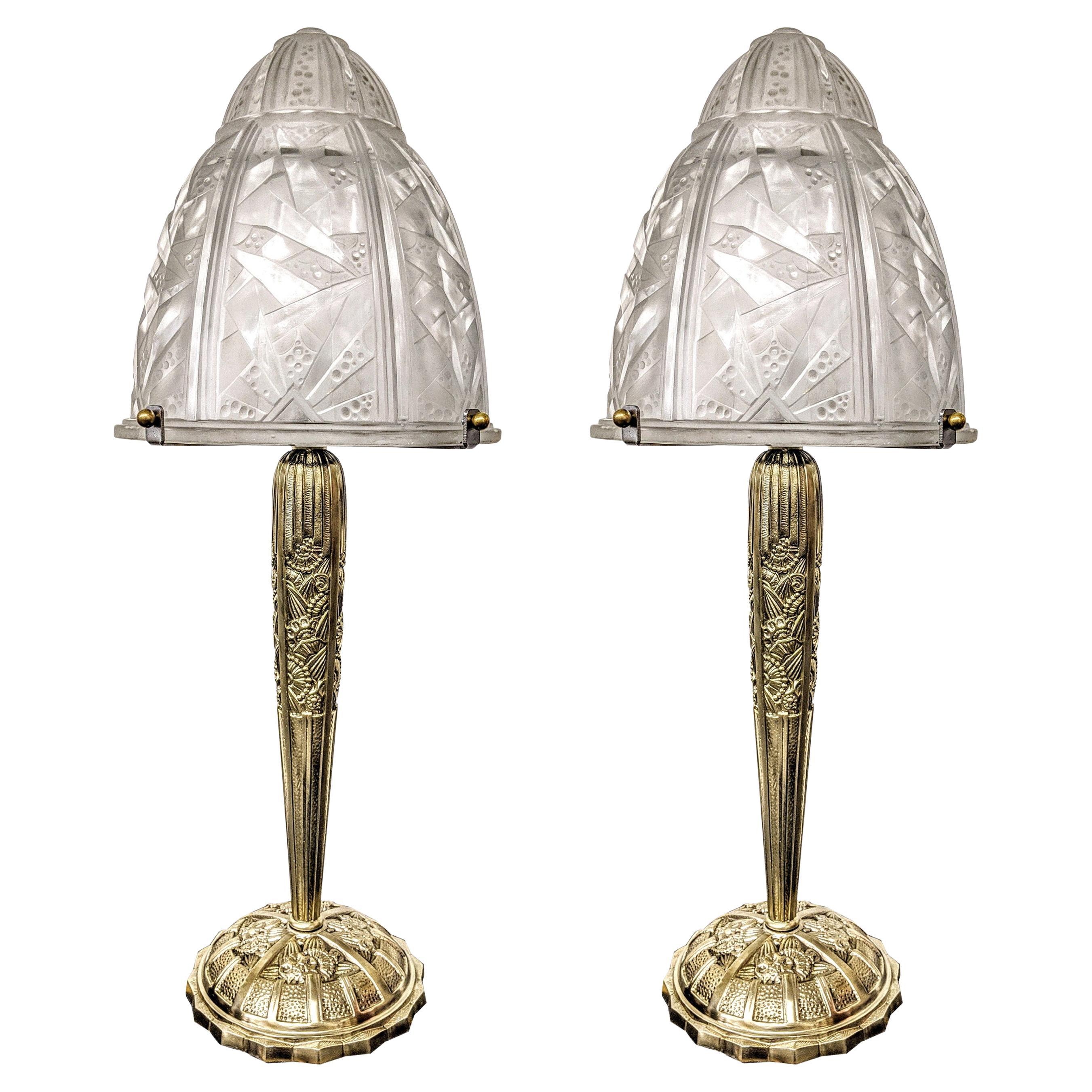 Coppia di lampade da tavolo francesi Art Déco di Muller Frères