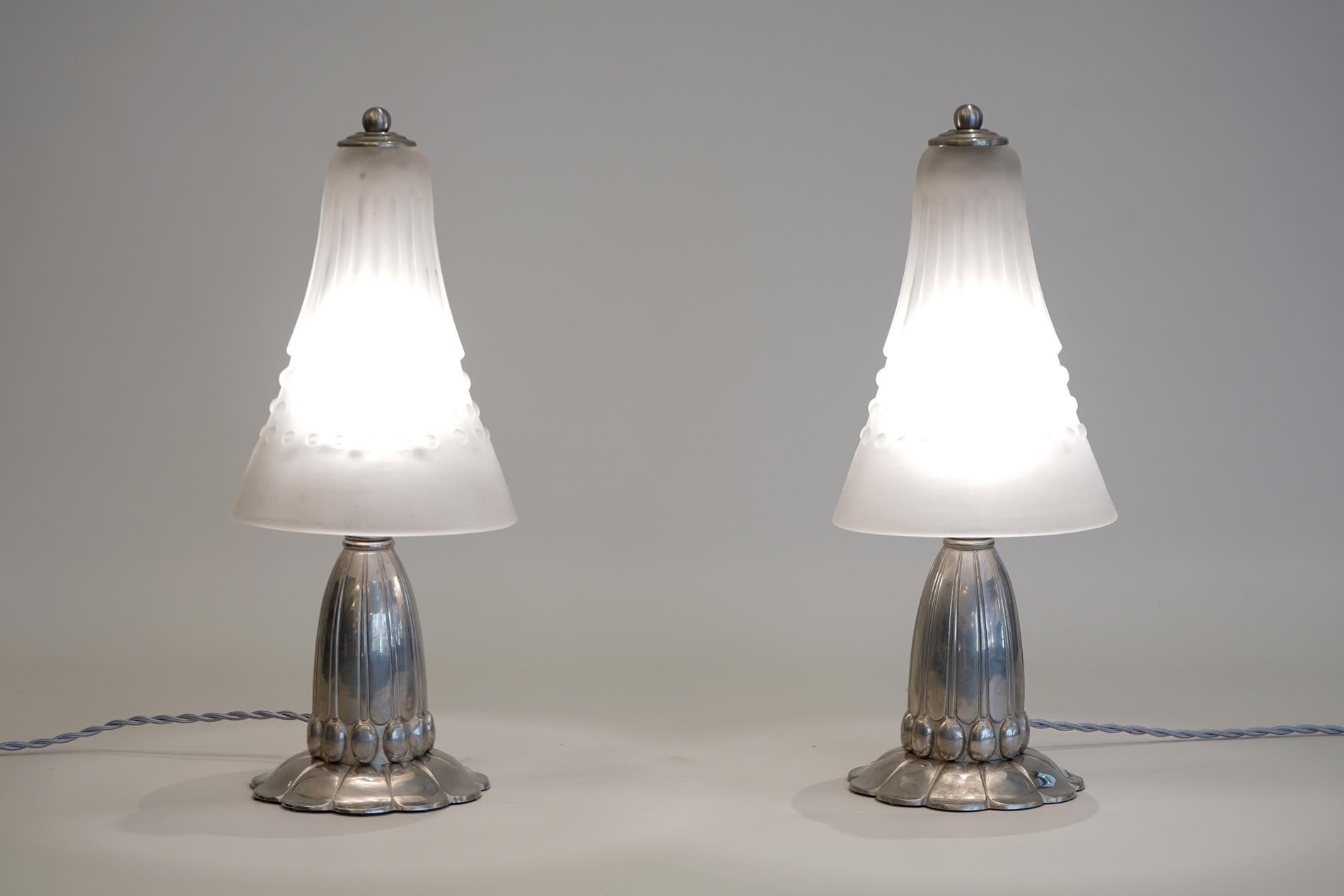 Paar französische Tischlampen im Art Déco-Stil von Paul Follot und frères Muller  (Art déco) im Angebot