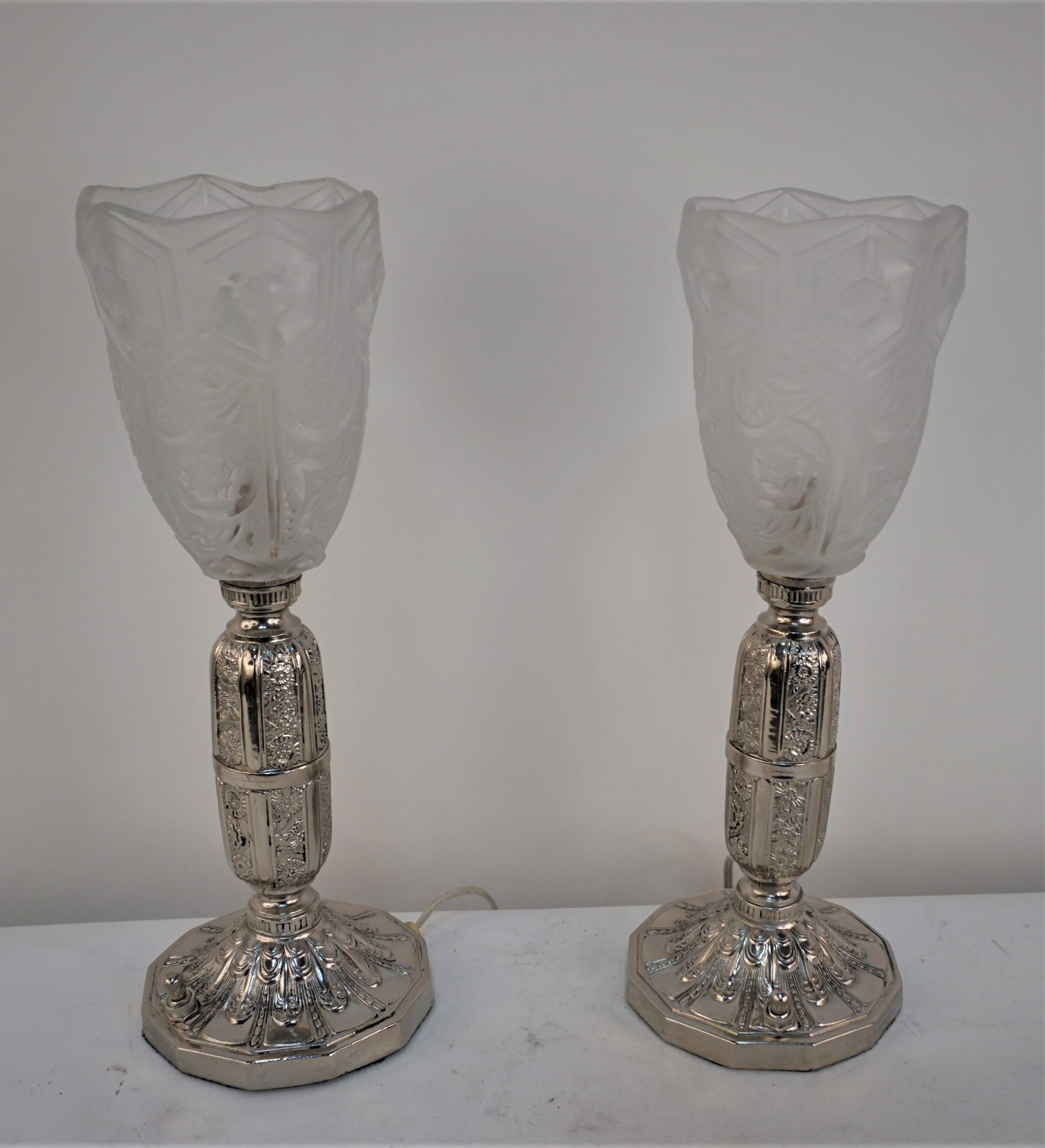 Pair of French Art Deco Table lamps For Sale 3