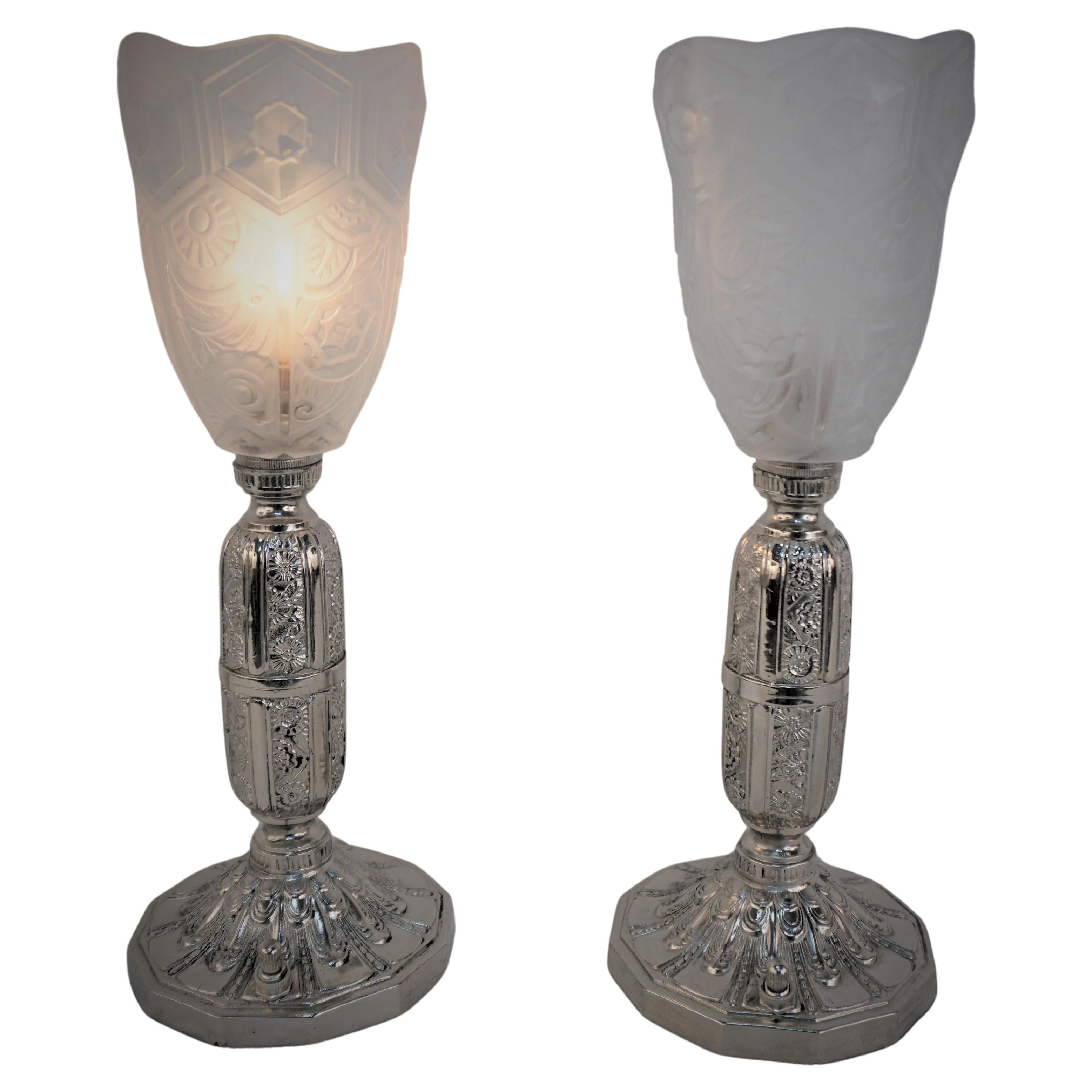 Paar französische Art Deco Tischlampen