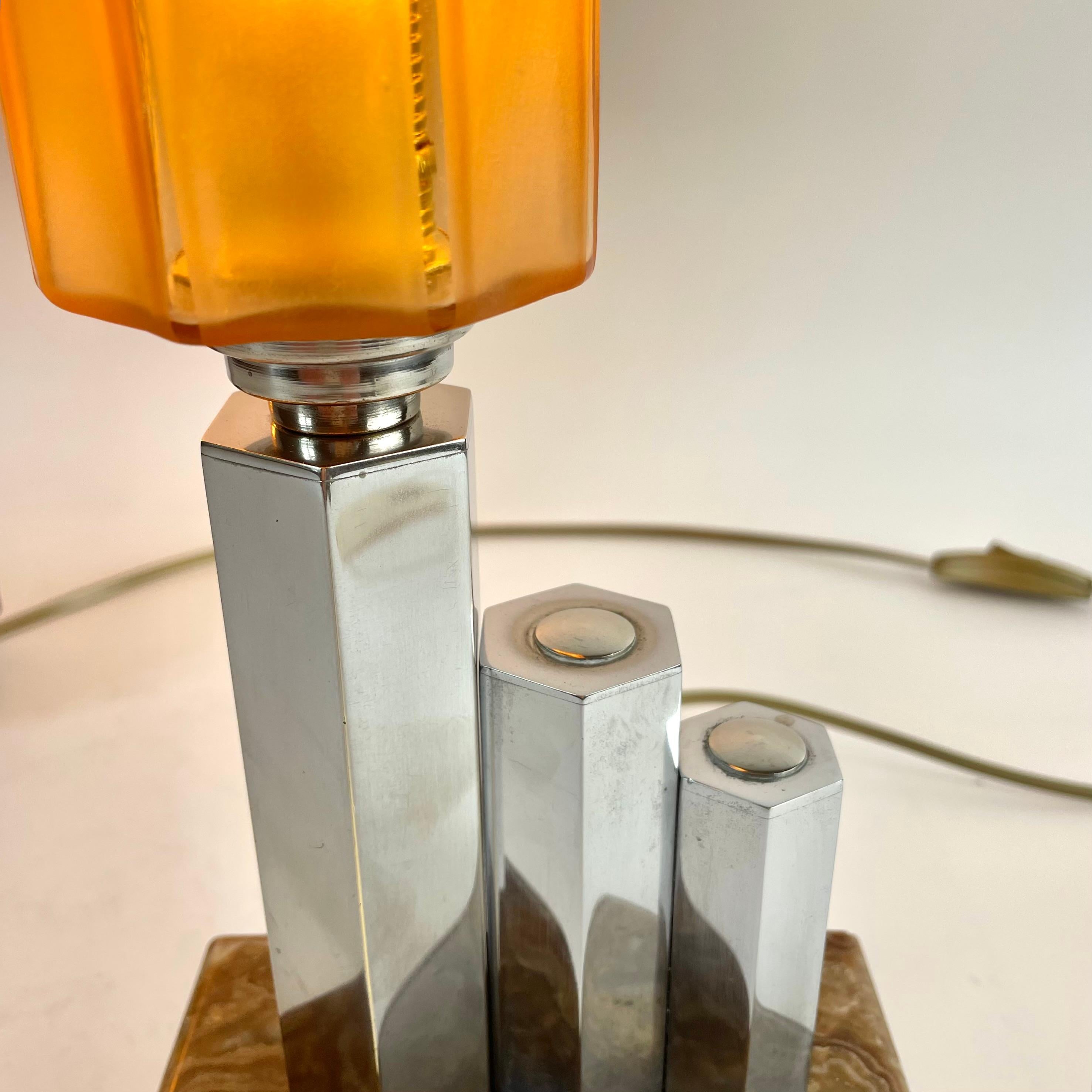 Pair of French Art Deco Table Lamps in Onyx, Chrome & Frosted Glass, 1930s For Sale 7