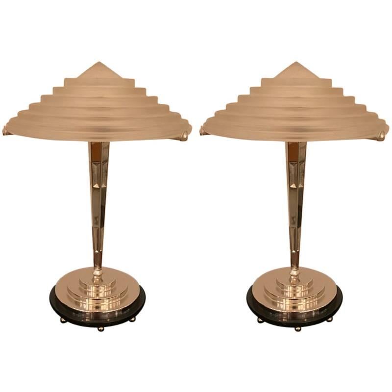 Pair of French Art Deco Table Lamps Signed by G Leleu