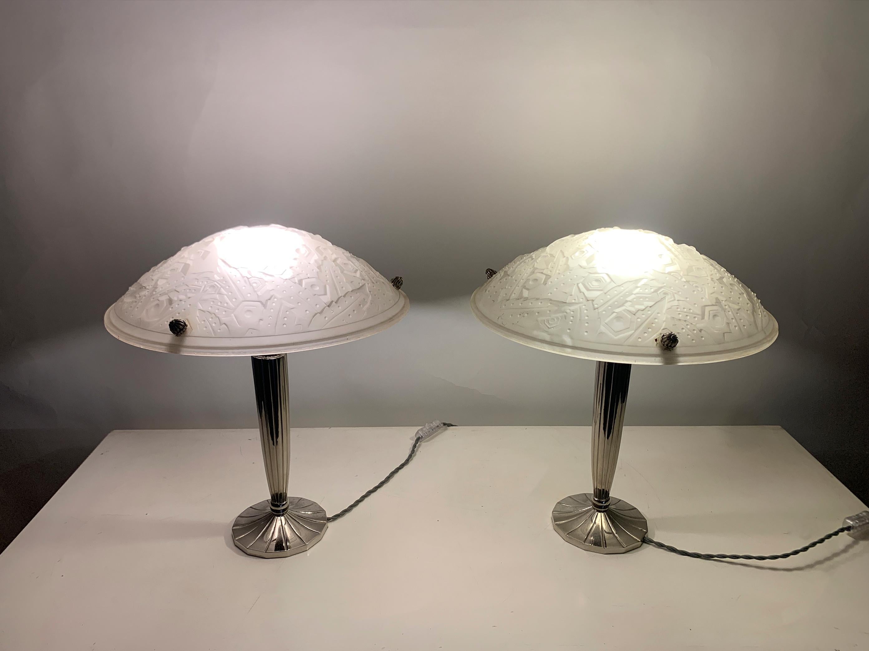 Paire de lampes de table Art Déco signées I Muller Frères Luneville en vente 2