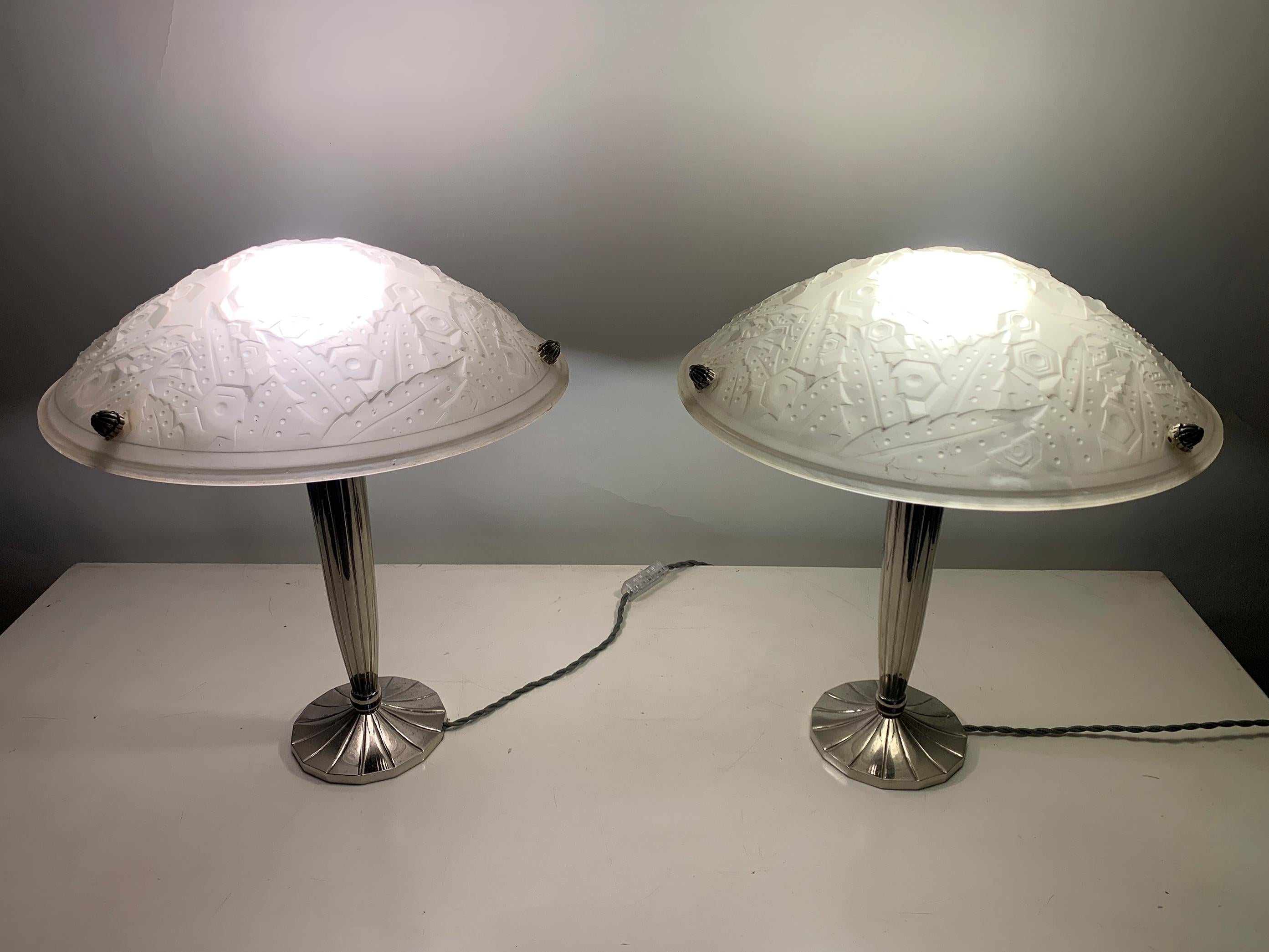 Paire de lampes de table Art Déco signées I Muller Frères Luneville en vente 3