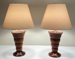 Pair of French Art Deco Table Lamps Solid Rosewood