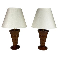 Pair of French Art Deco Table Lamps Solid Rosewood 