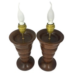 Pair of French Art Deco Table Lamps Natural Wood