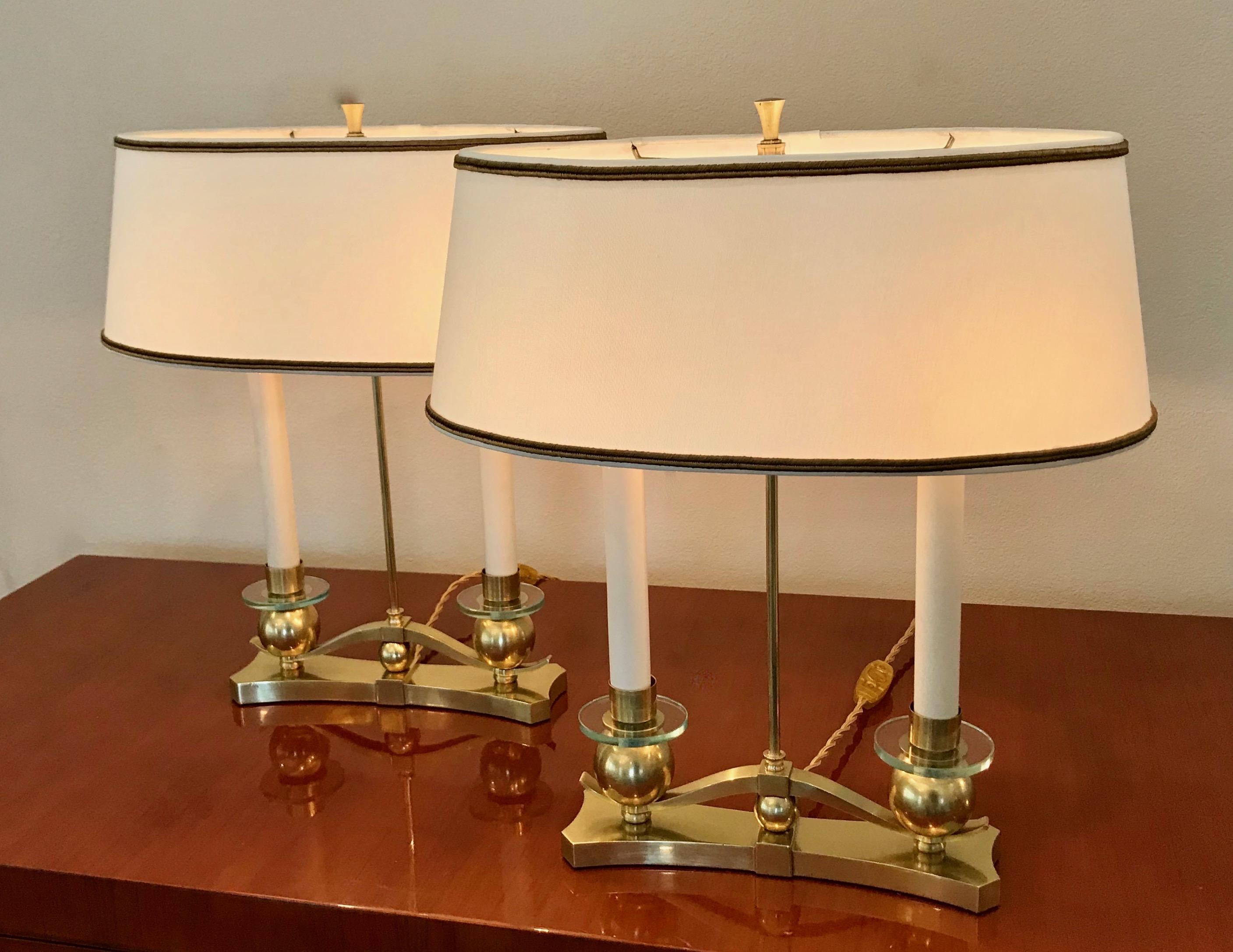 Pair of French Art Deco Table or Bouillotte Lamps In Good Condition In Dallas, TX