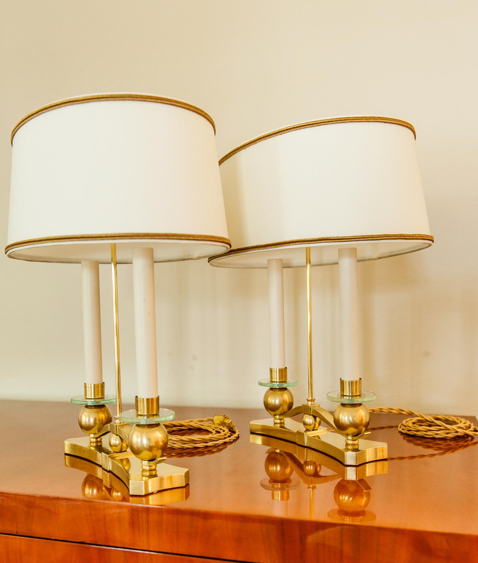Early 20th Century Pair of French Art Deco Table or Bouillotte Lamps