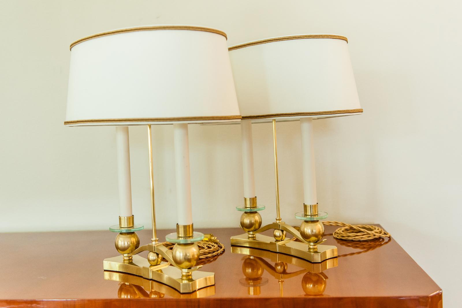 Metal Pair of French Art Deco Table or Bouillotte Lamps