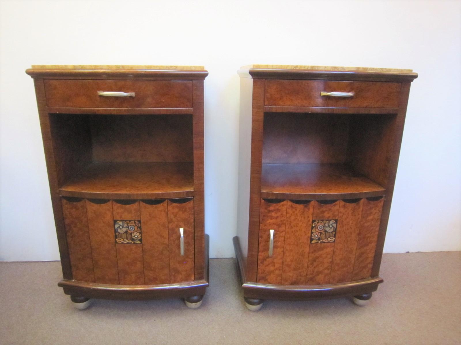 Inlay Pair of French Art Deco Thuya Wood Night/ Side Tables, Maurice Dufrène