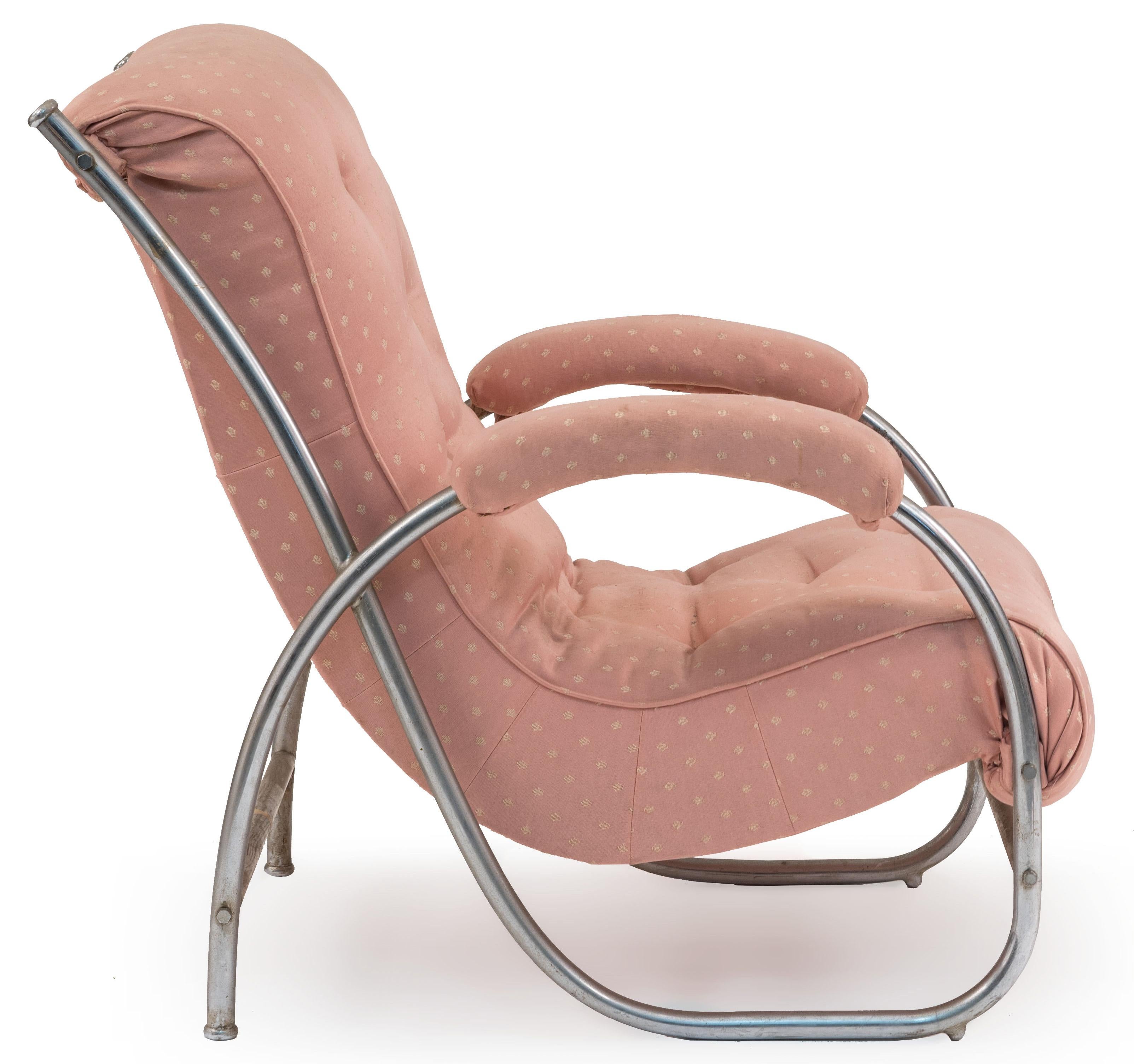 Pair of French Art Deco Tubular Pink Armchairs In Good Condition For Sale In New York, NY