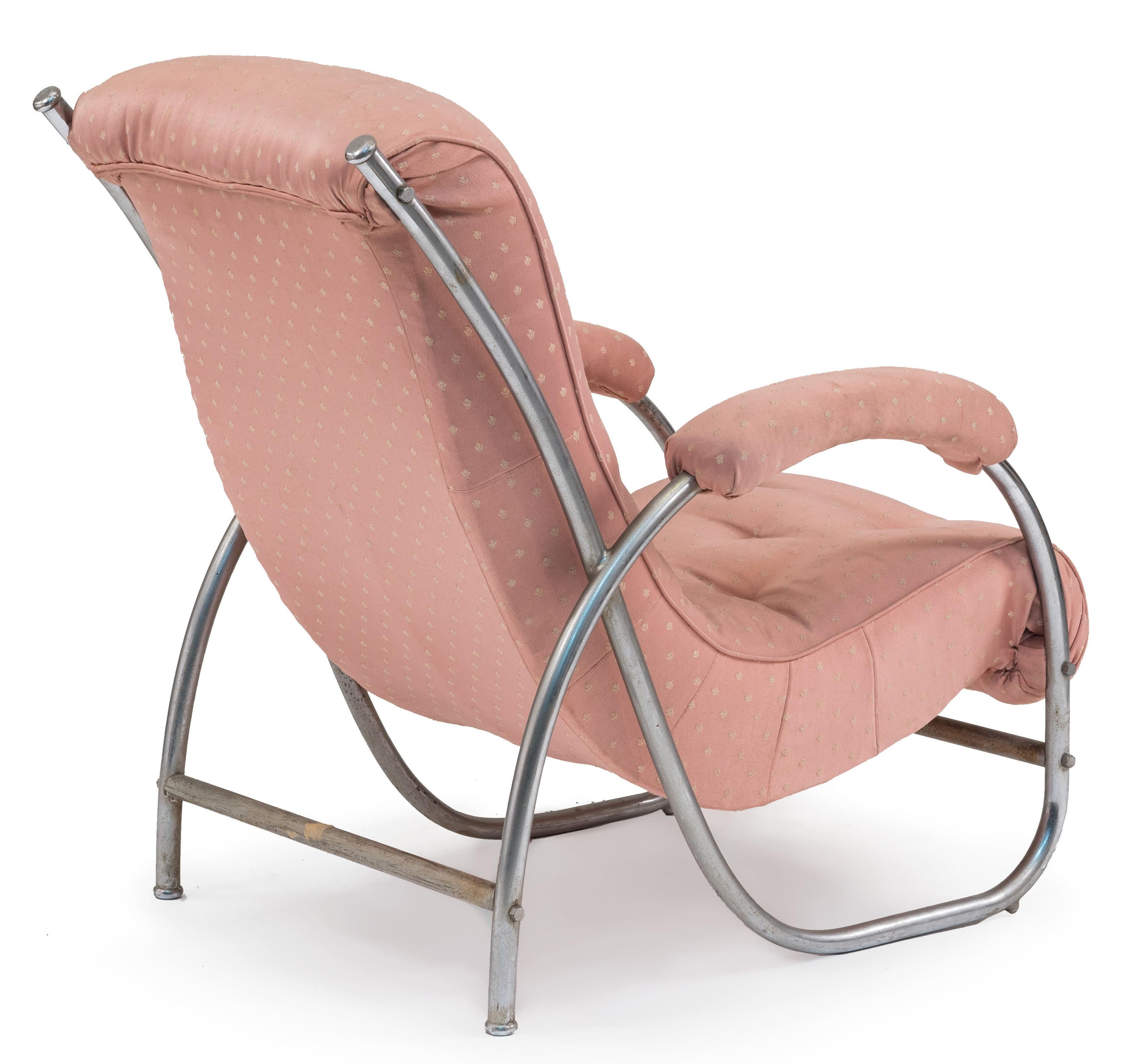 20th Century Pair of French Art Deco Tubular Pink Armchairs For Sale