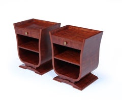Pair of French Art Deco Tulip-Form Bedside Cabinets in Bubinga