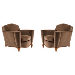 Pair of French Art Deco Upholstered Club Chairs