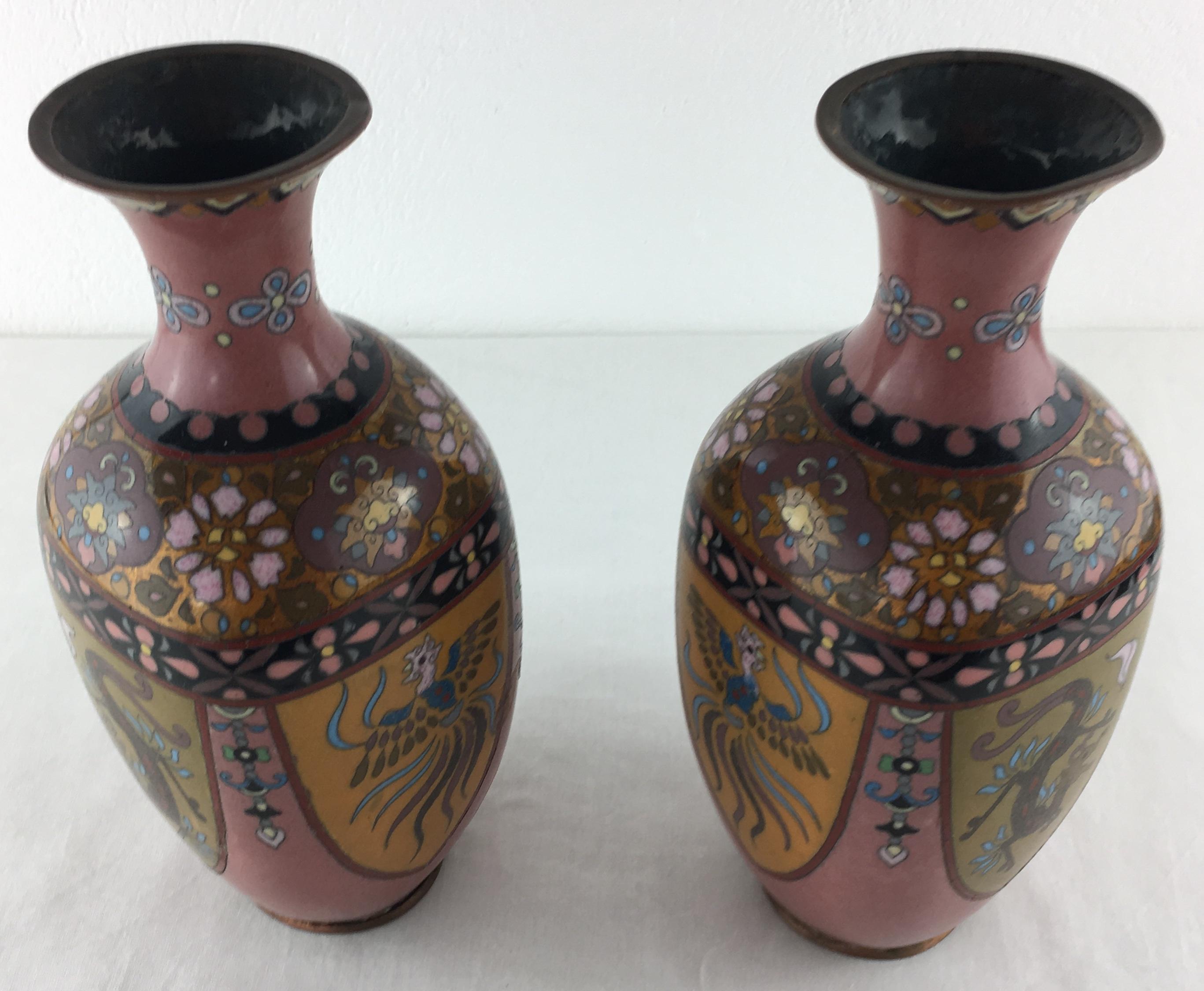 Pair of French Art Deco Vases Cloisonné, circa 1920s 2