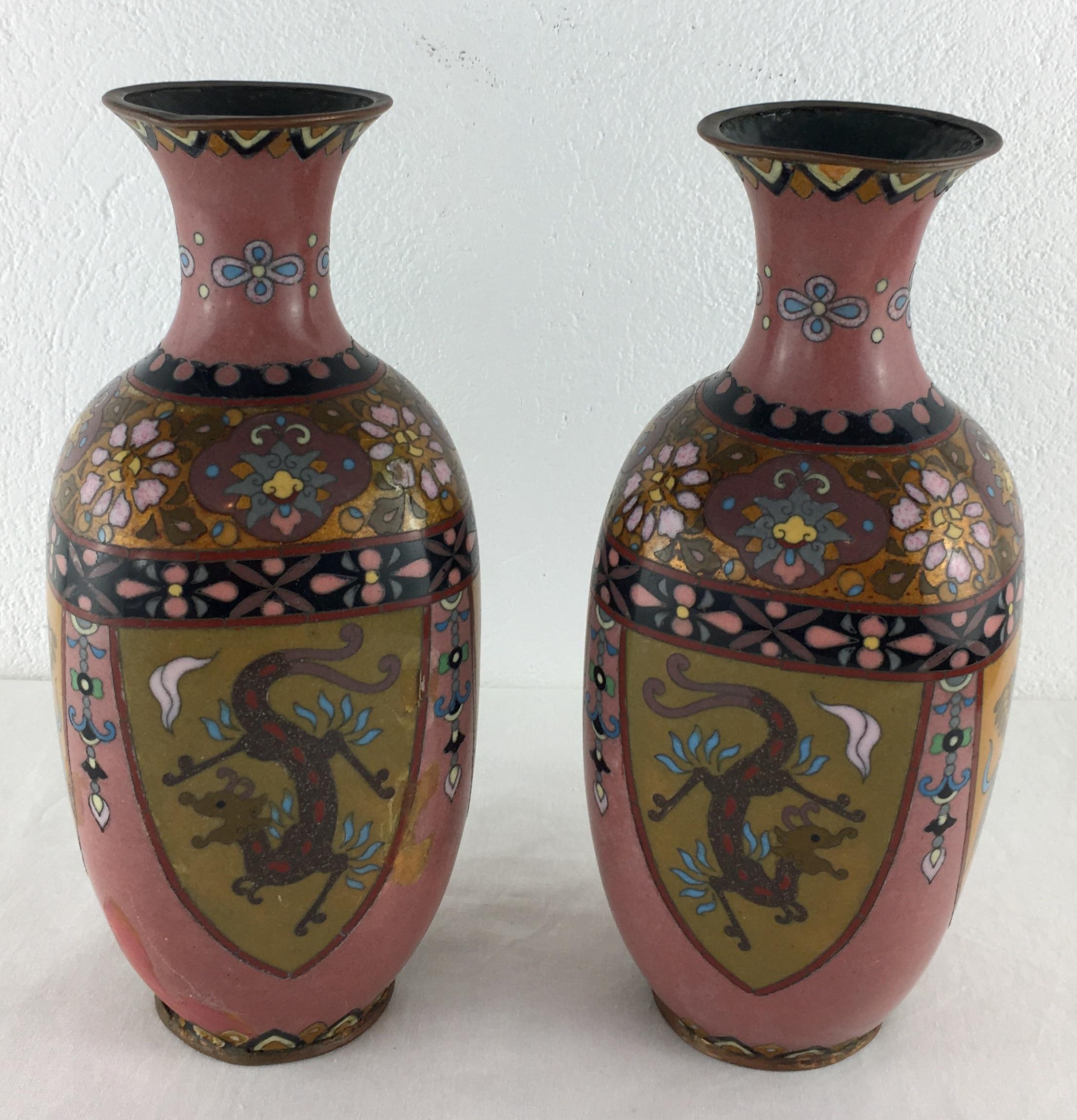 Pair of French Art Deco Vases Cloisonné, circa 1920s 3
