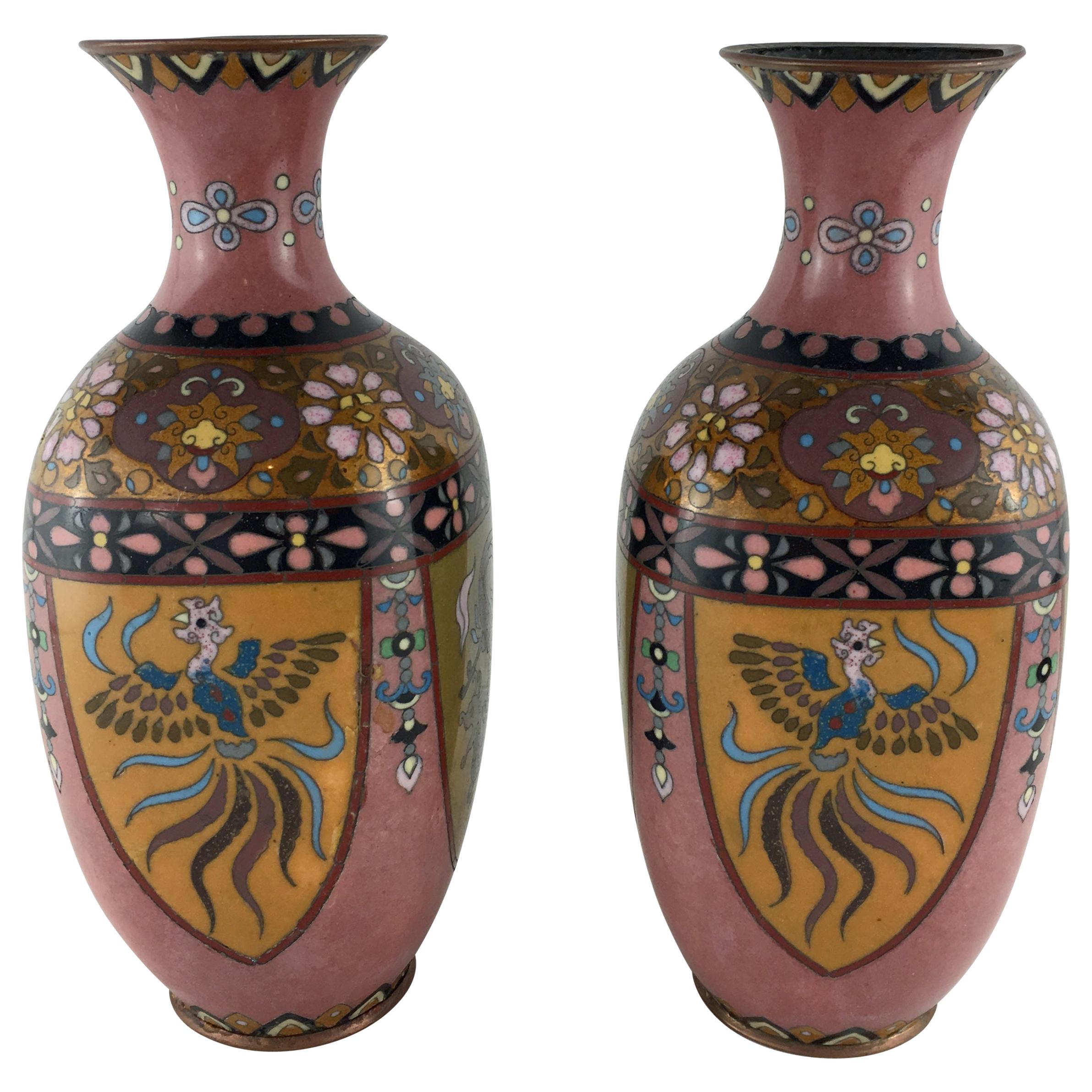 Pair of French Art Deco Vases Cloisonné, circa 1920s