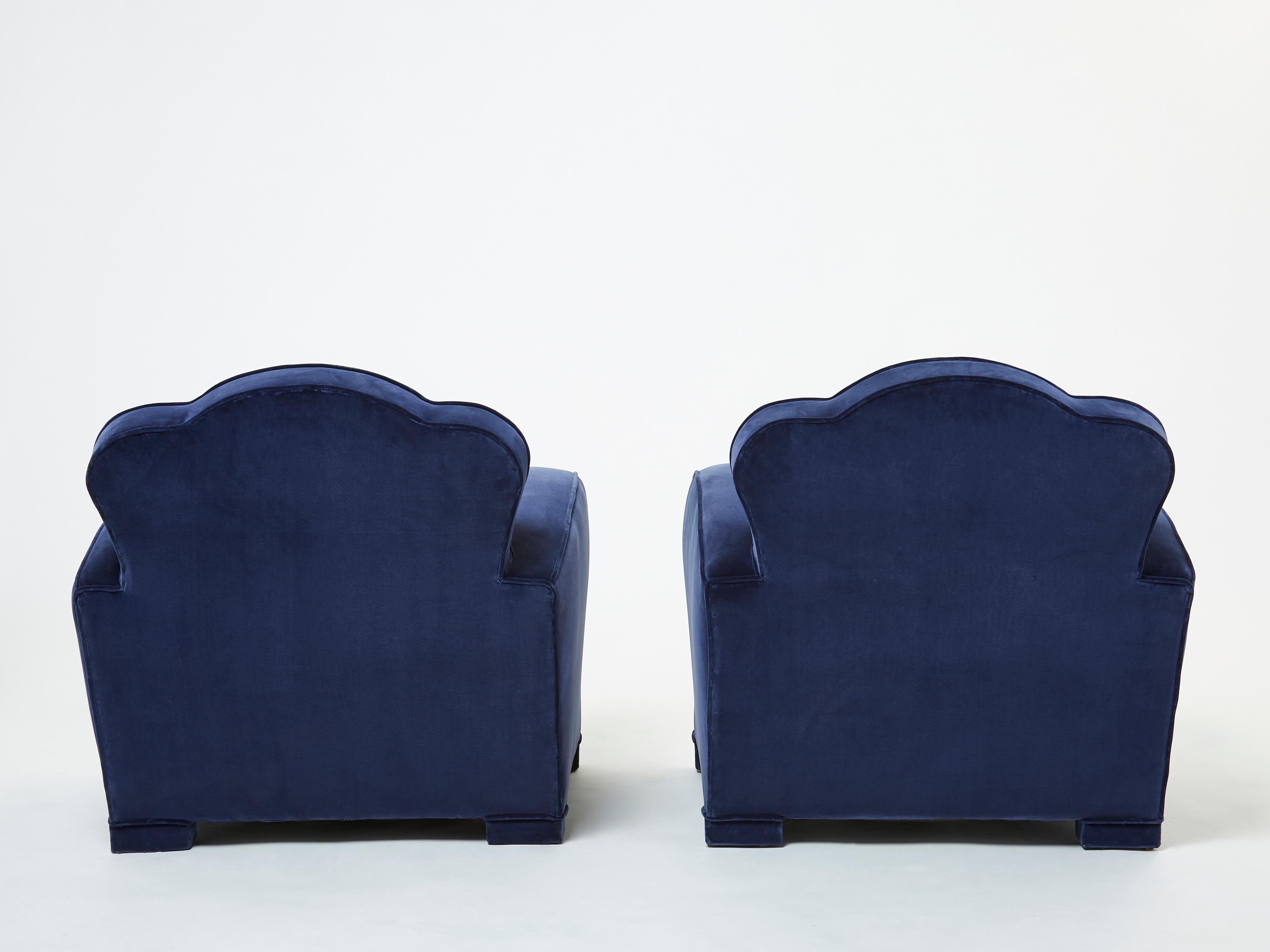 Pair of French Art Deco Velvet Club Armchairs Attr. Jules Leleu 1940s 3