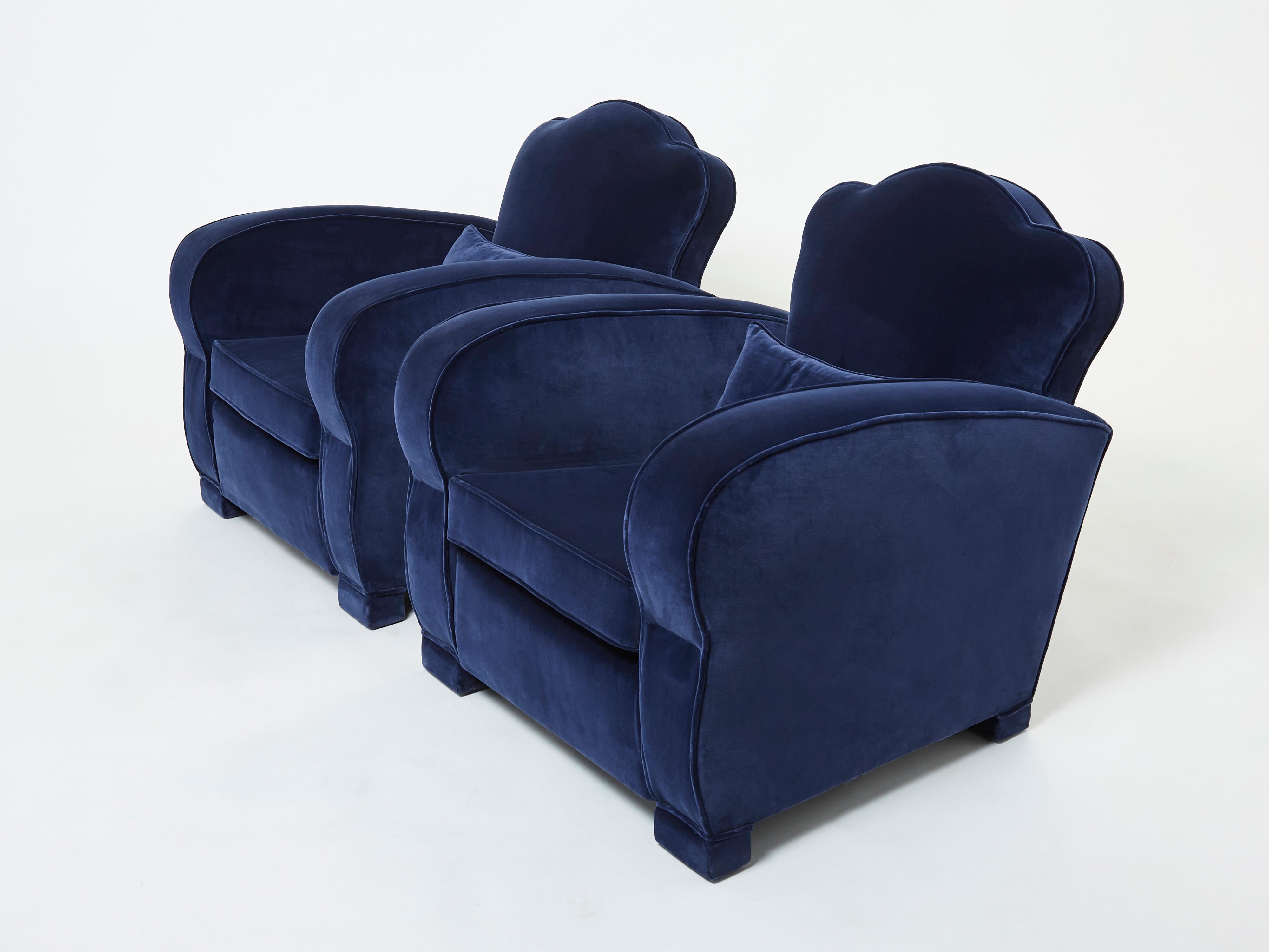 Pair of French Art Deco Velvet Club Armchairs Attr. Jules Leleu 1940s 4