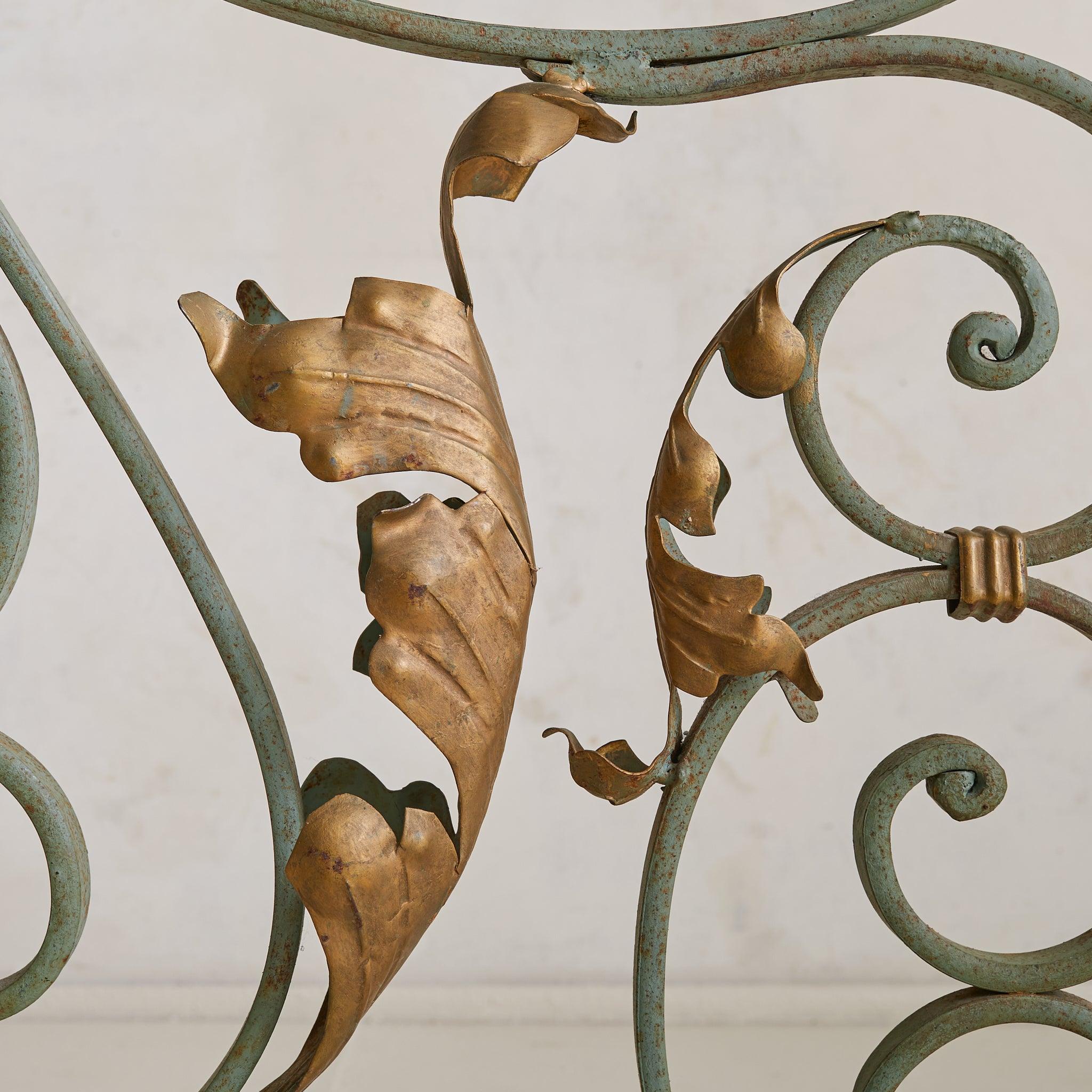 Pair of French Art Deco Verdigris Wrought Iron Screens or Room Dividers, 1940s For Sale 2