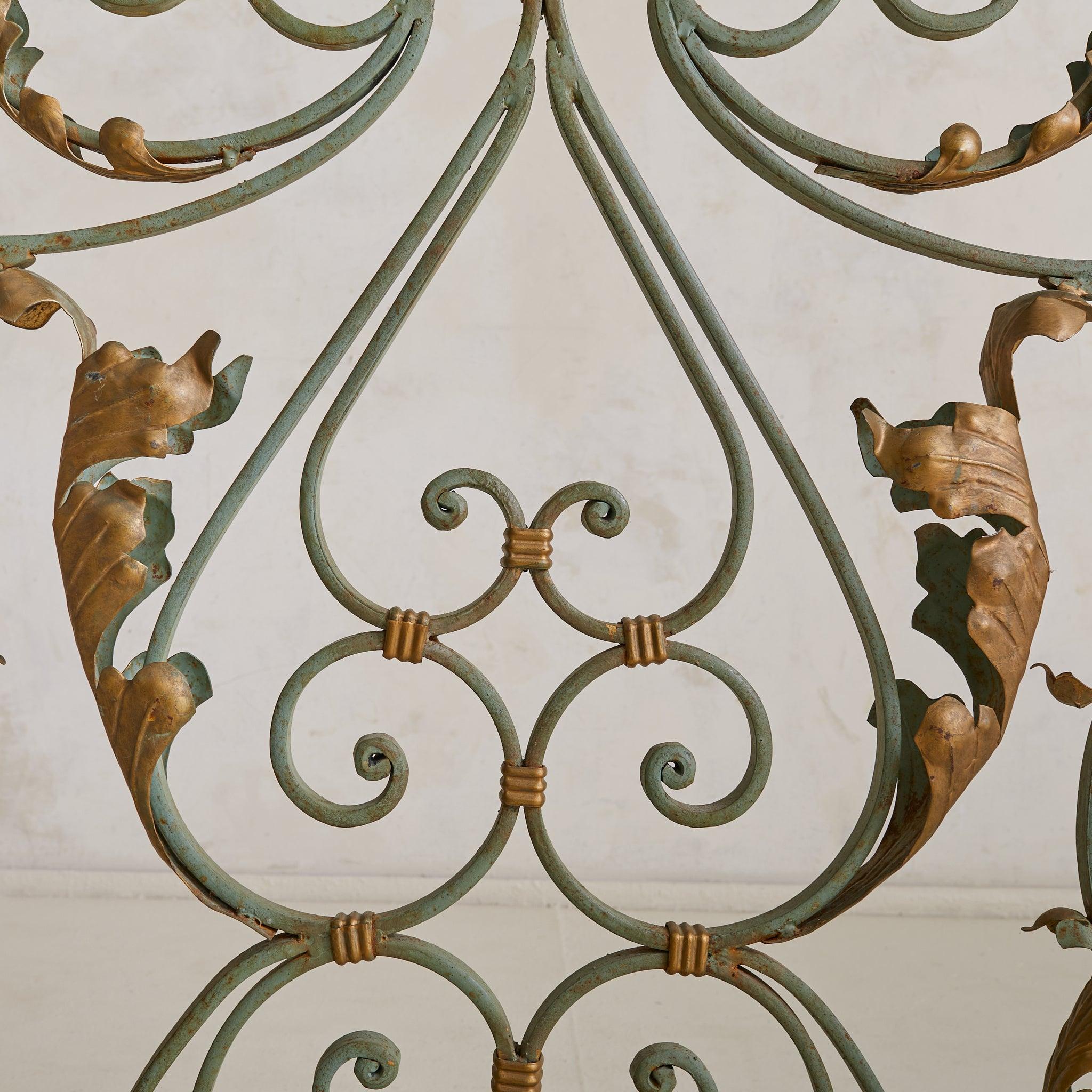 Pair of French Art Deco Verdigris Wrought Iron Screens or Room Dividers, 1940s For Sale 4