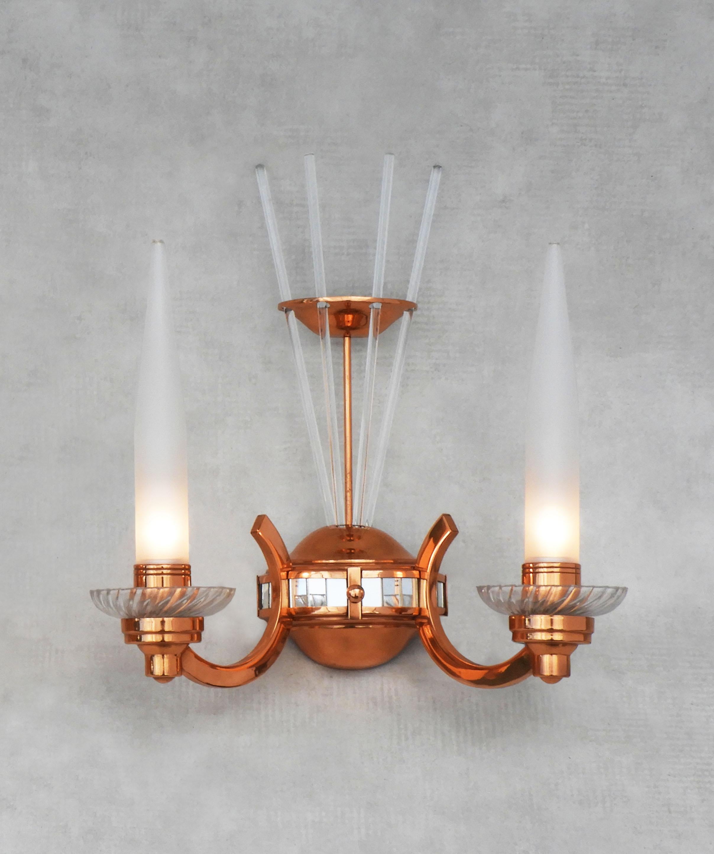 20th Century Pair of French Art Deco Wall Light Sconces by Petitot, C1930 FREE SHIPPING For Sale