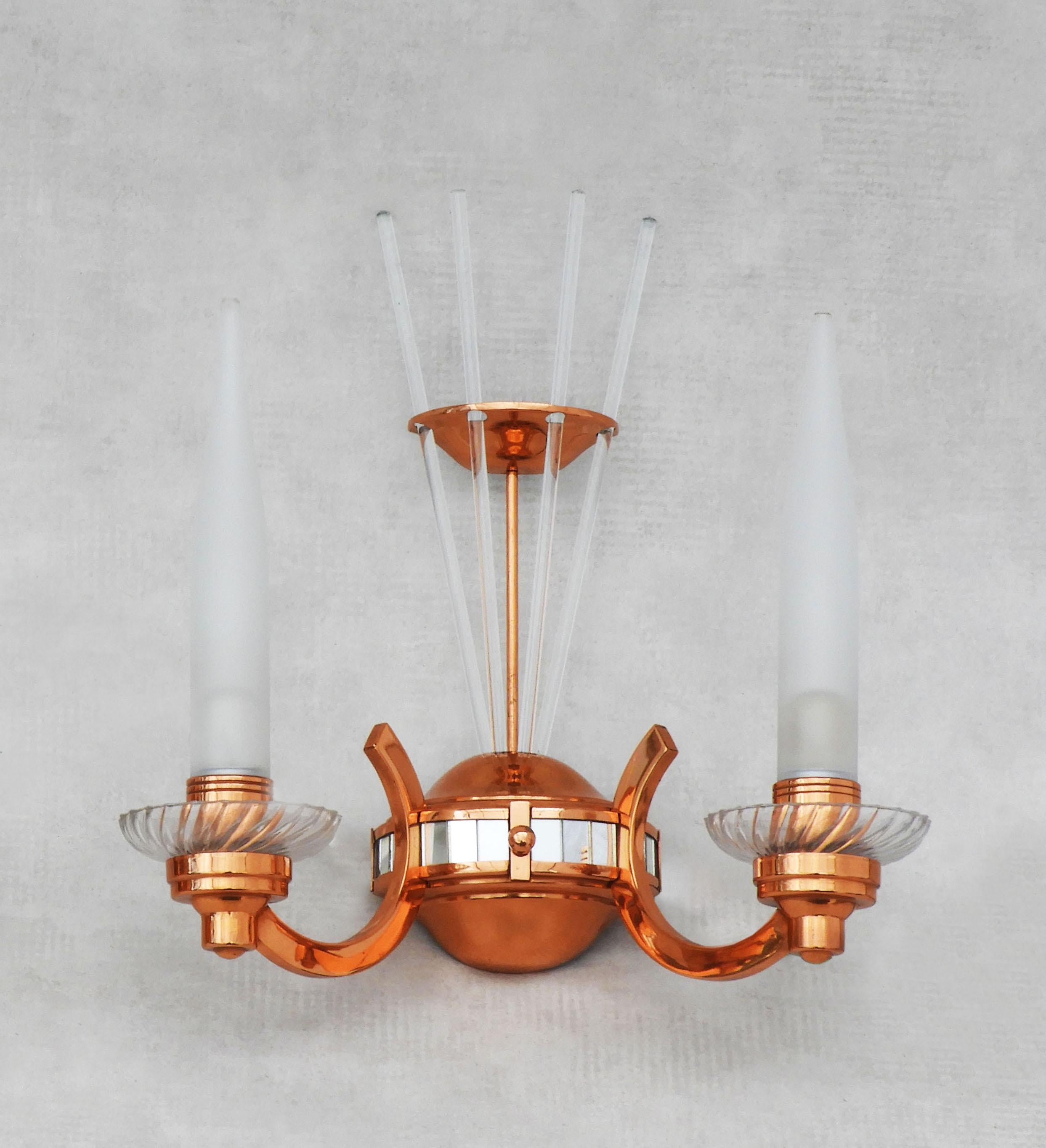 Pair of French Art Deco Wall Light Sconces by Petitot, C1930 FREE SHIPPING For Sale 1