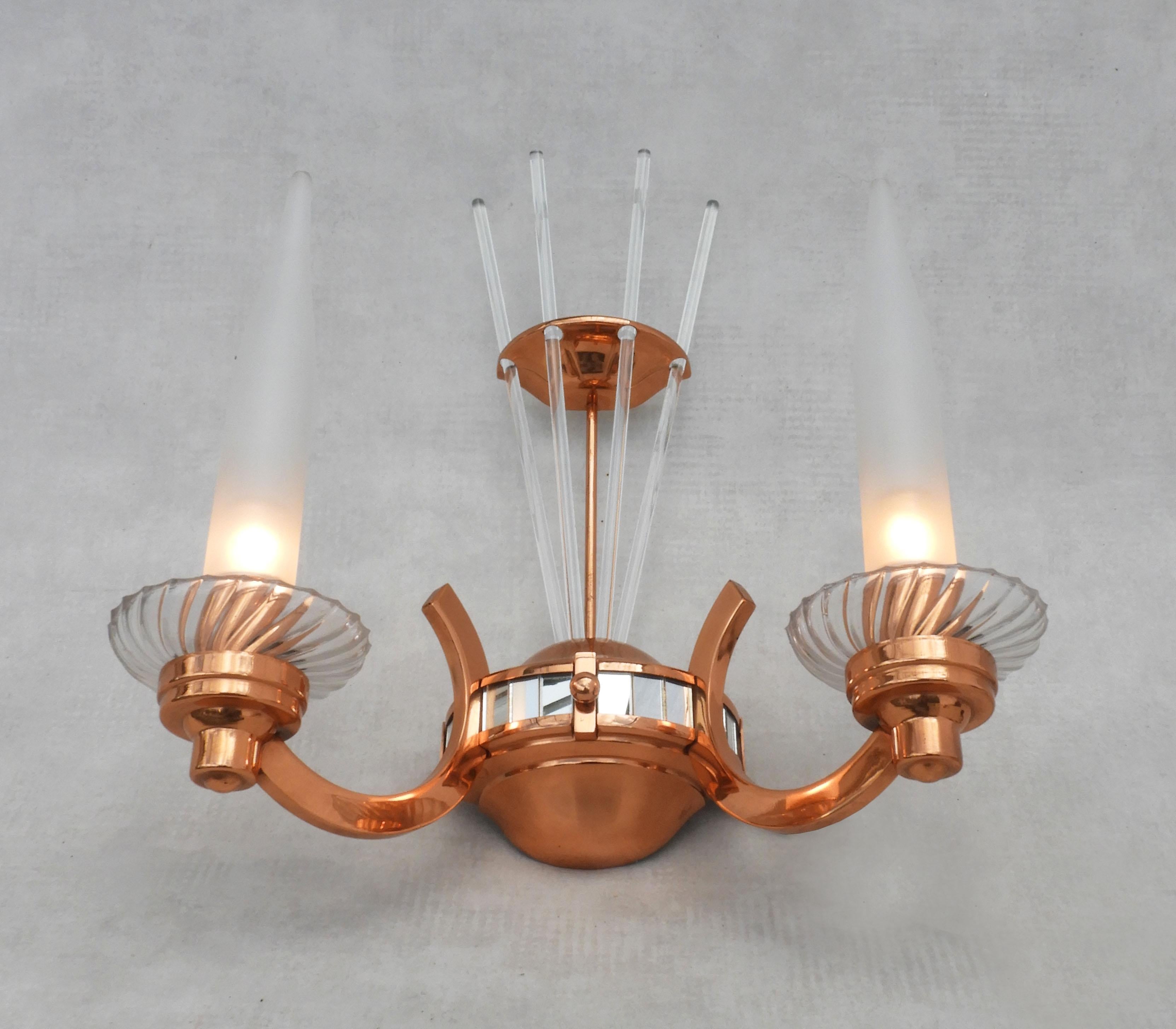 Pair of French Art Deco Wall Light Sconces by Petitot, C1930 FREE SHIPPING For Sale 2