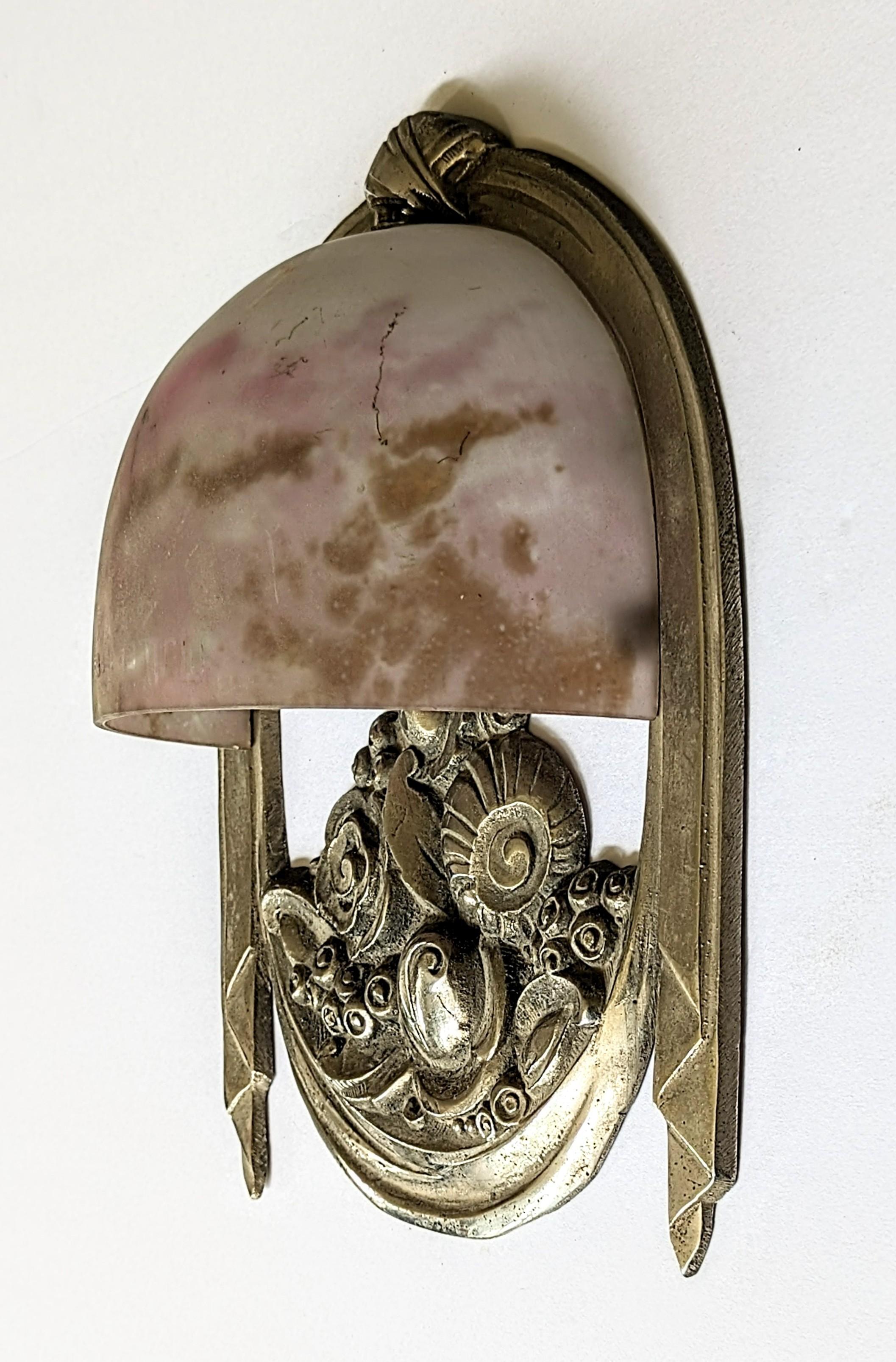 Cast Pair of French Art Deco Wall Sconce Signed by Muller Frères For Sale