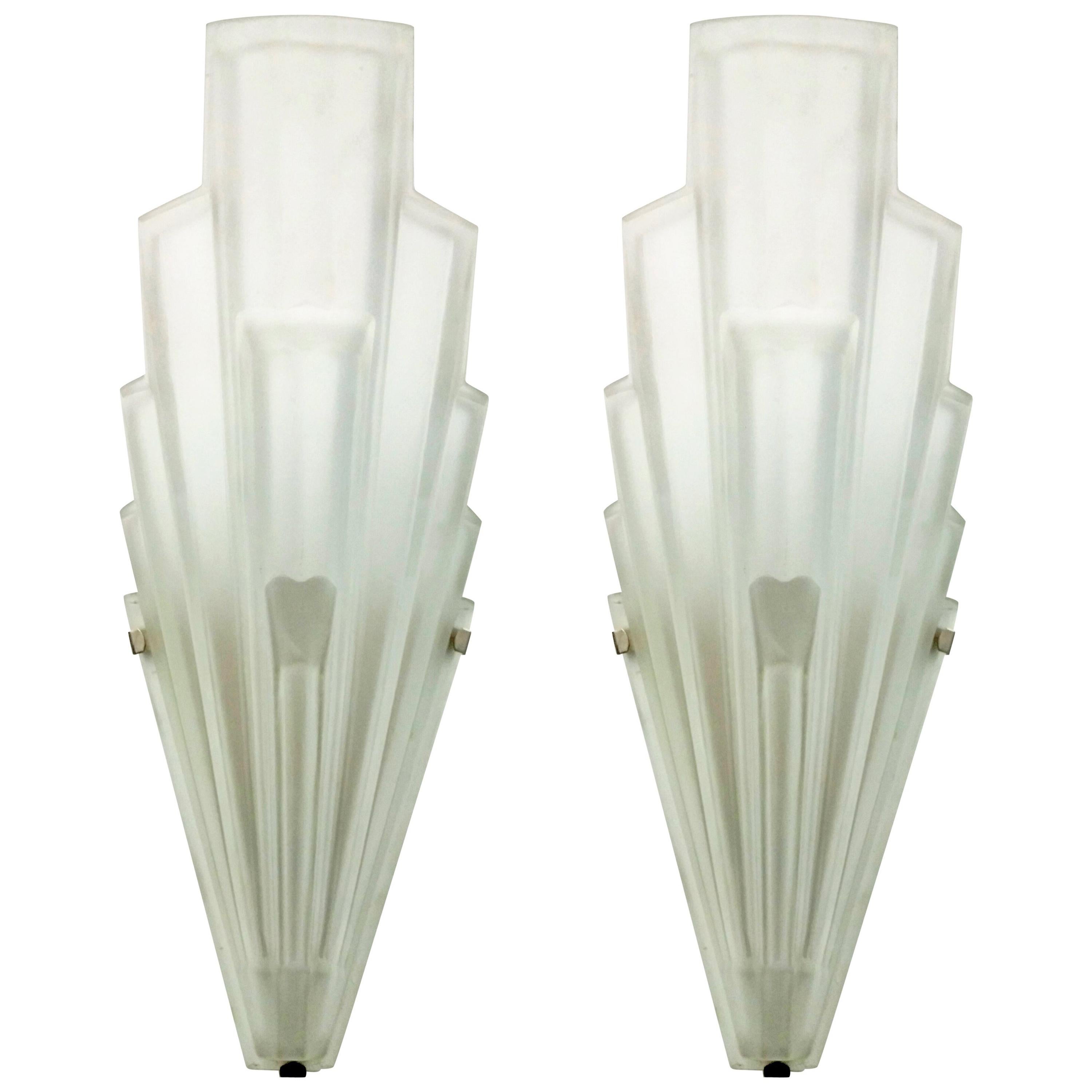 Pair of French Art Deco Wall Sconces by Ernest Sabino (large version)