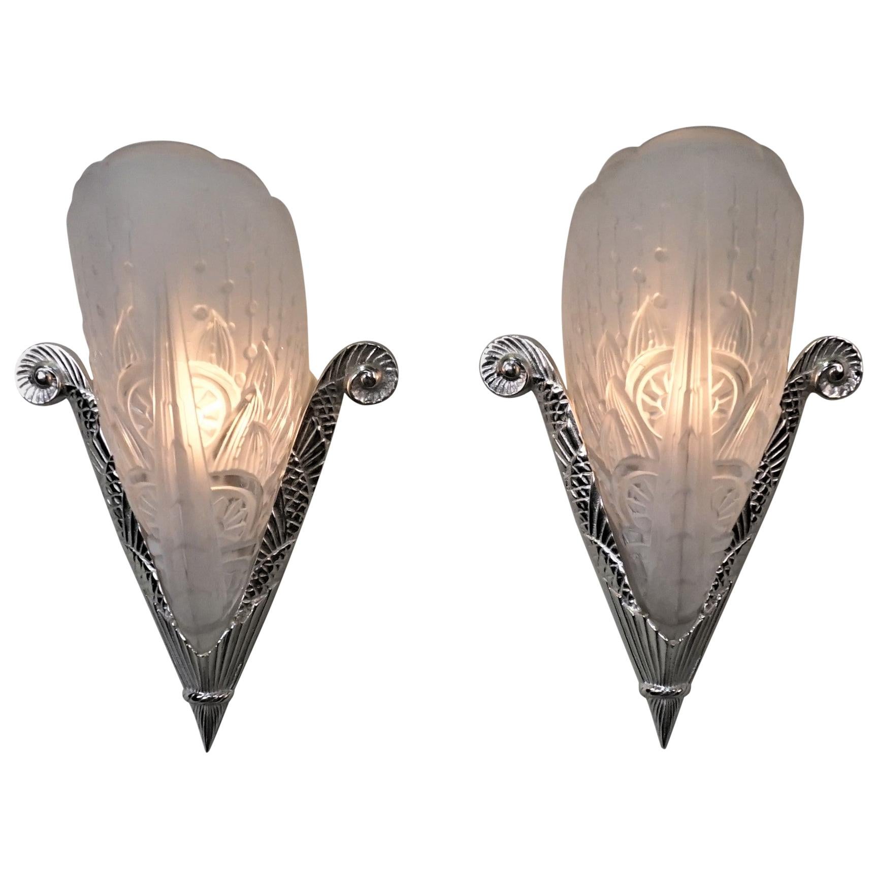 Pair of French Art Deco Wall Sconces by Lorraine Nancy
