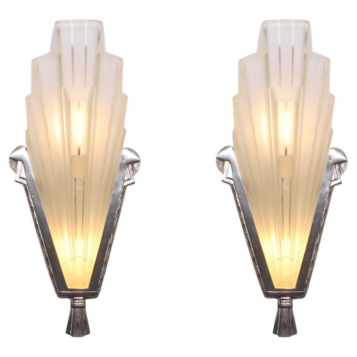 Pair of French Art Deco Wall Sconces by Sabino For Sale